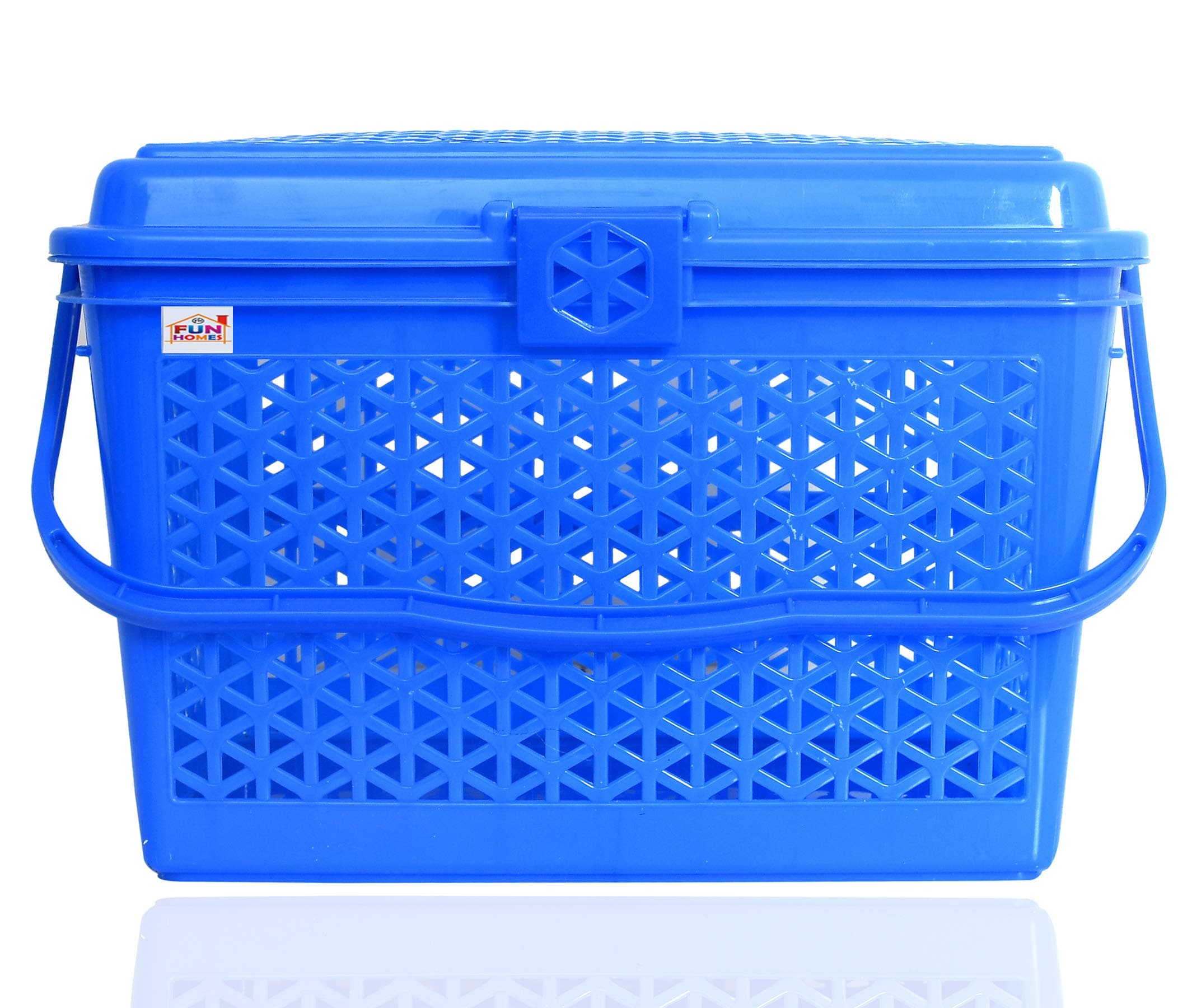 Fun Homes Plastic Multipurpose Trendy Shopping Small Basket with Lid (Blue)