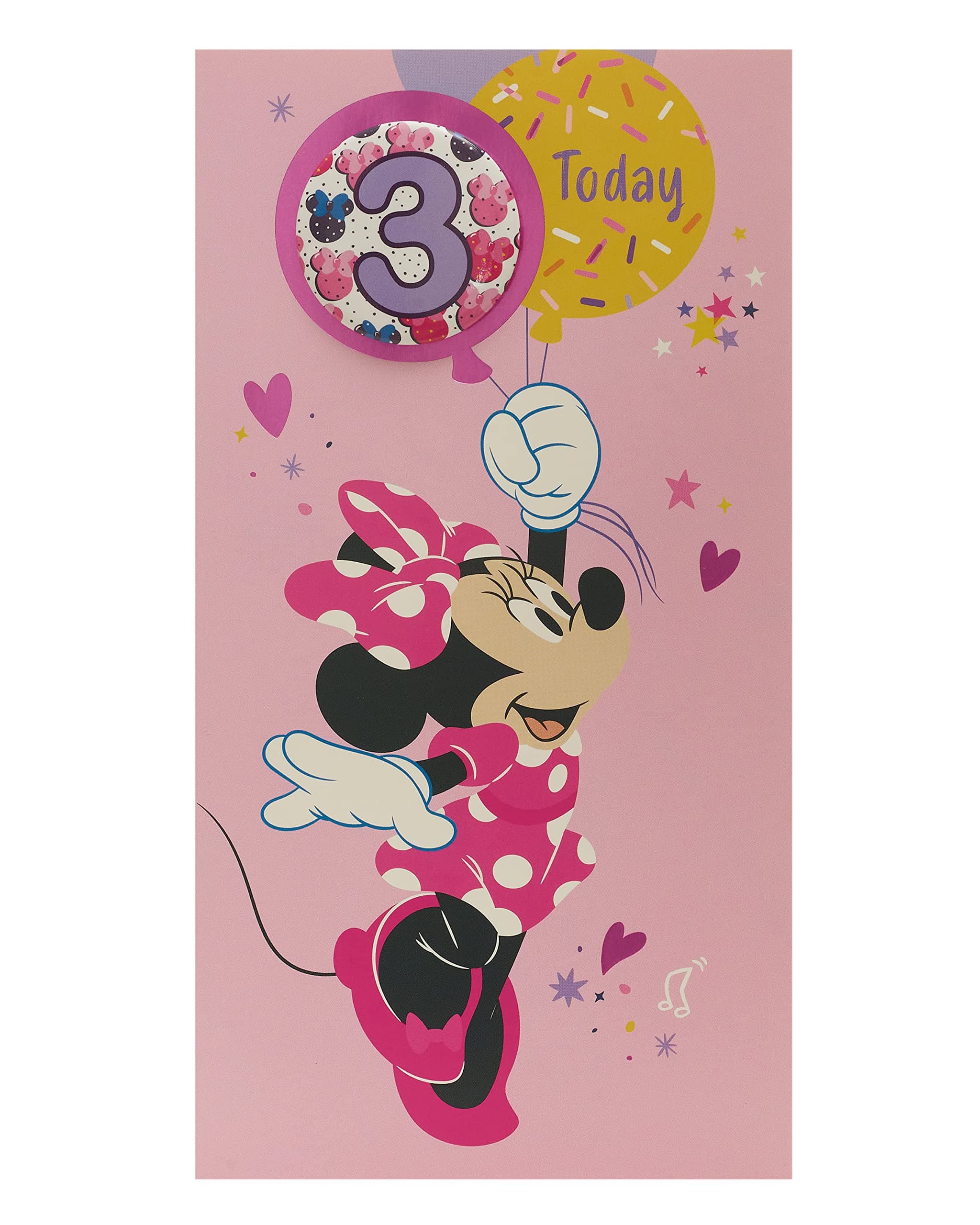 Disney 3rd Birthday Card For Her/Girl | Happy Birthday Gifts | Her, Girls, Women | Minnie Mouse Design | With Badge & Envelope | 127 x 235 mm