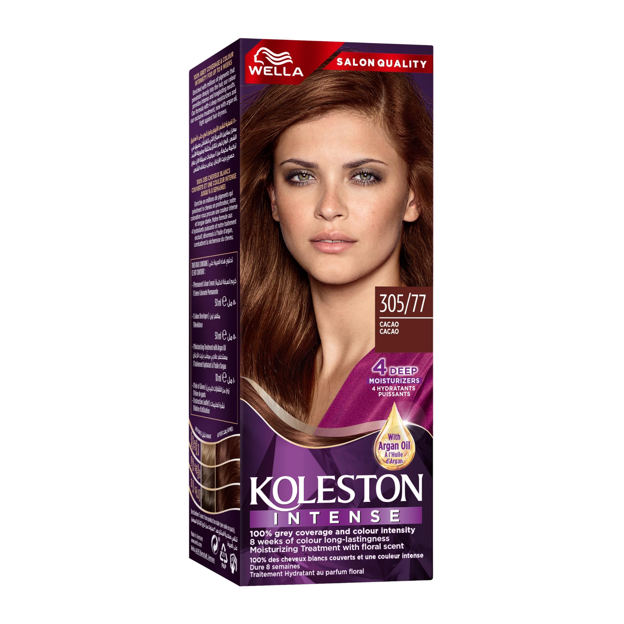Wella Koleston Intense – Long-Lasting, Vibrant Hair Color with 100% Grey Coverage and Argan Oil – 305/77 Cacao