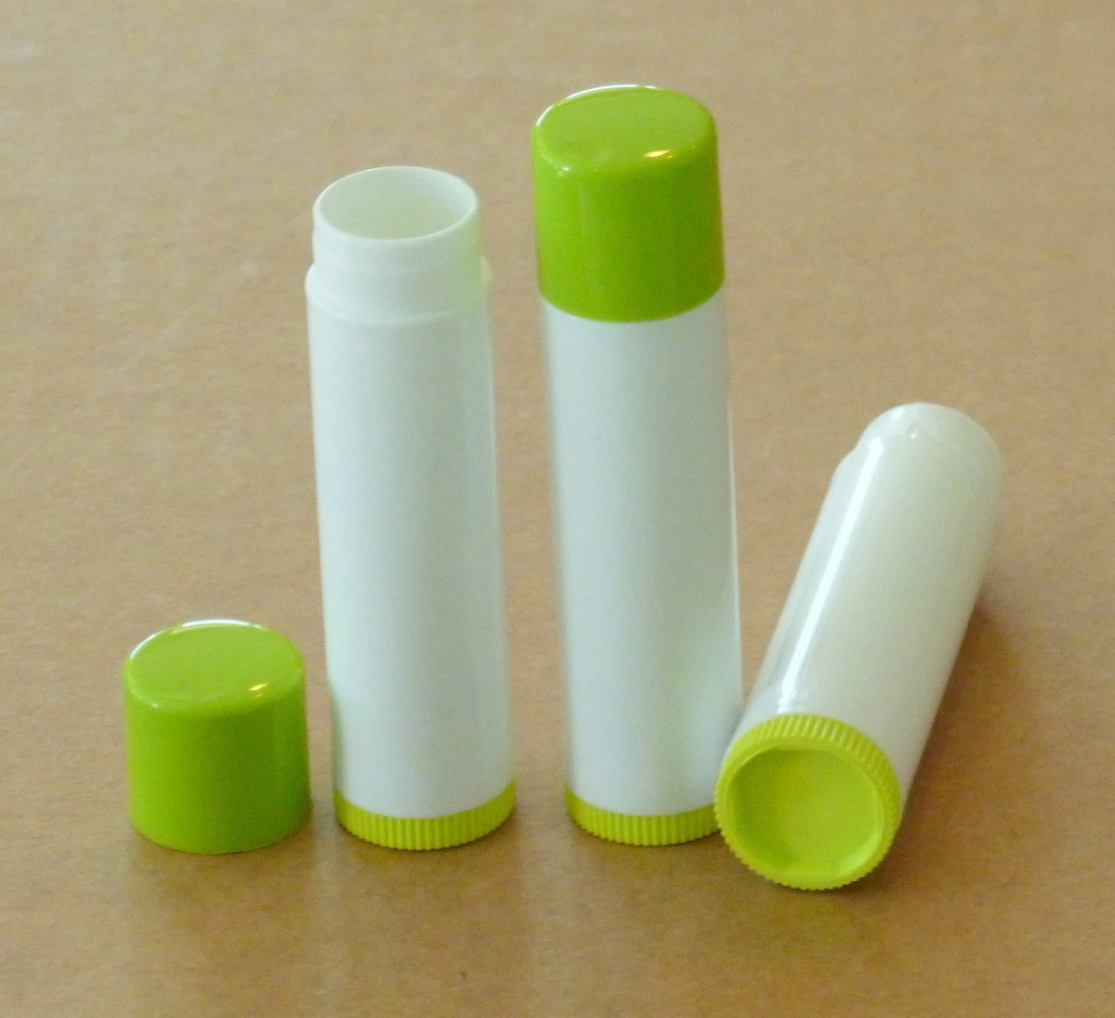 10 NEW Empty Lime Green Top and bottom White Tube LIP Balm Chapstick Tubes Containers .15 oz / 5 ml Tube Make Your Own Chapstick Lip Balm DIY At Home with Caps