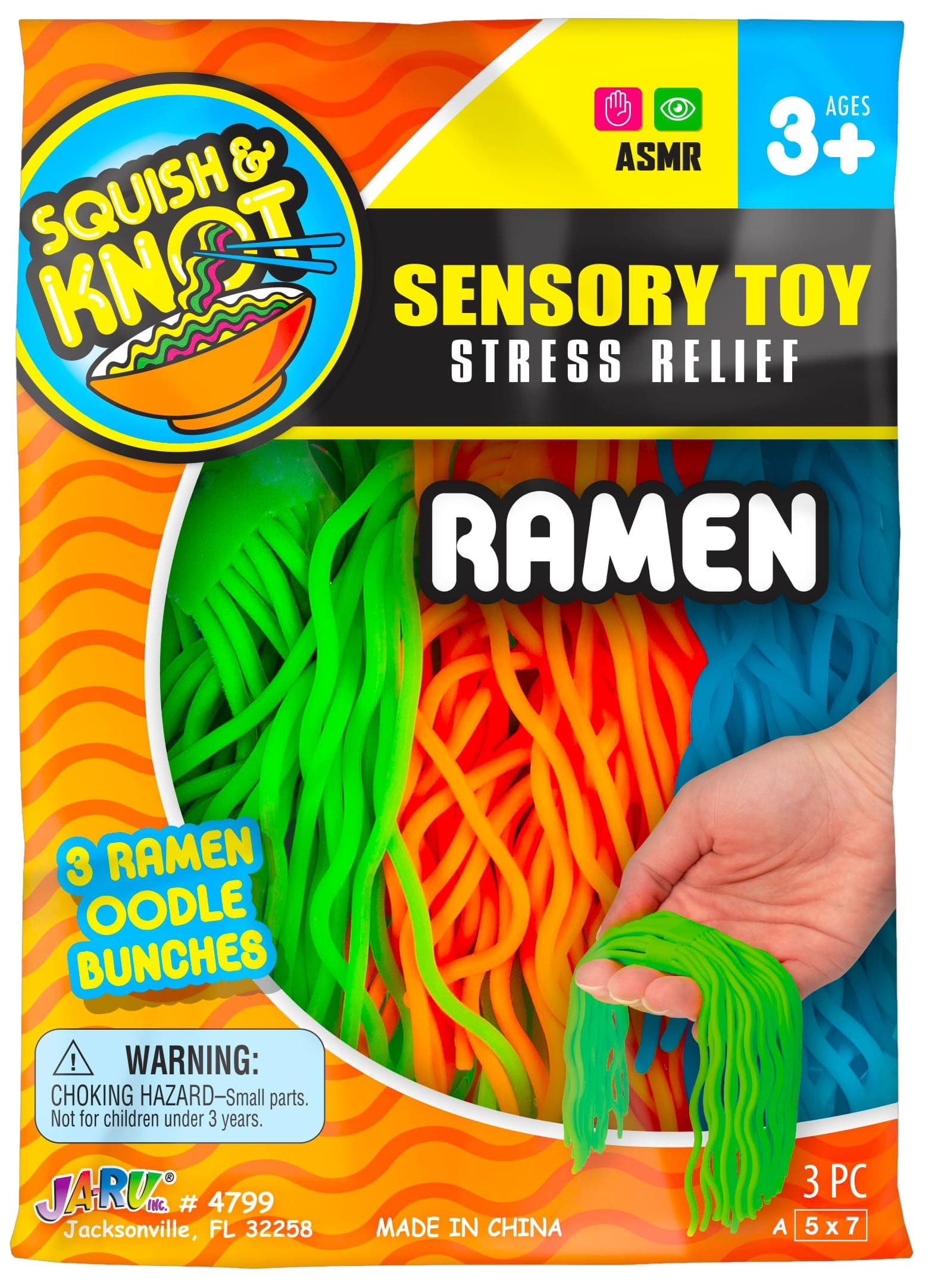 ラーメンテクスチャードストレッチヌードル (1 ラーメンパック) ストリングとスーパー感覚フィジェットトイ 子供と大人のための靴下詰め物 フィジェットパック 自閉症 不安 触覚 おもちゃ キッズ パーティーの記念品 RAMEN-4799-1