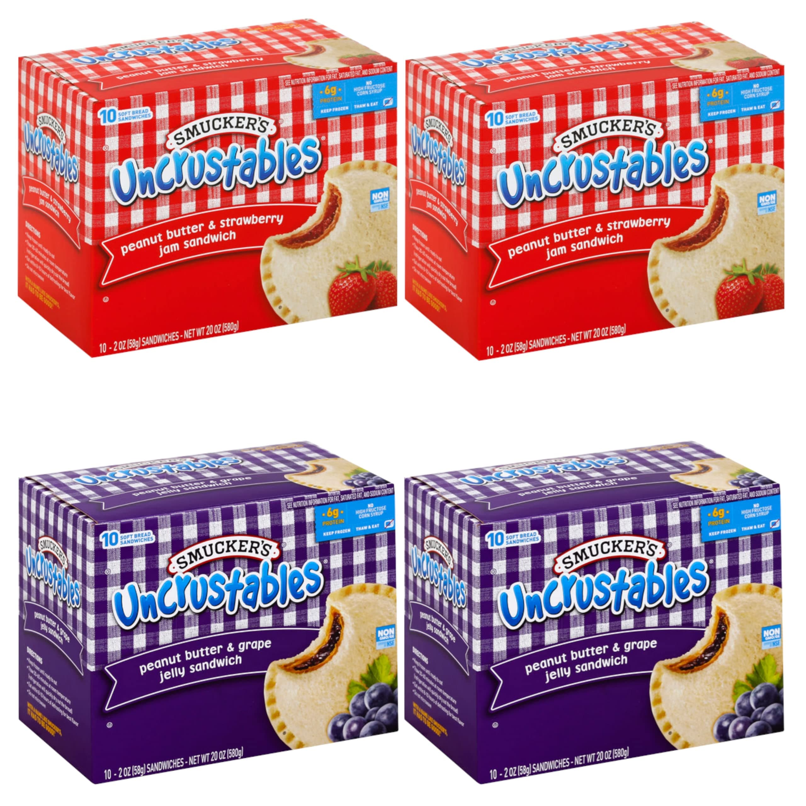 Smucker’s Uncrustables Variety Pack- Smuckers Sandwich Peanut Butter & Strawberry Jam- Smucker’s Peanut Butter & Grape Jelly Sandwich - 4 Pack (2 Boxes of Each) - Ready Set Gourmet Donate a Meal