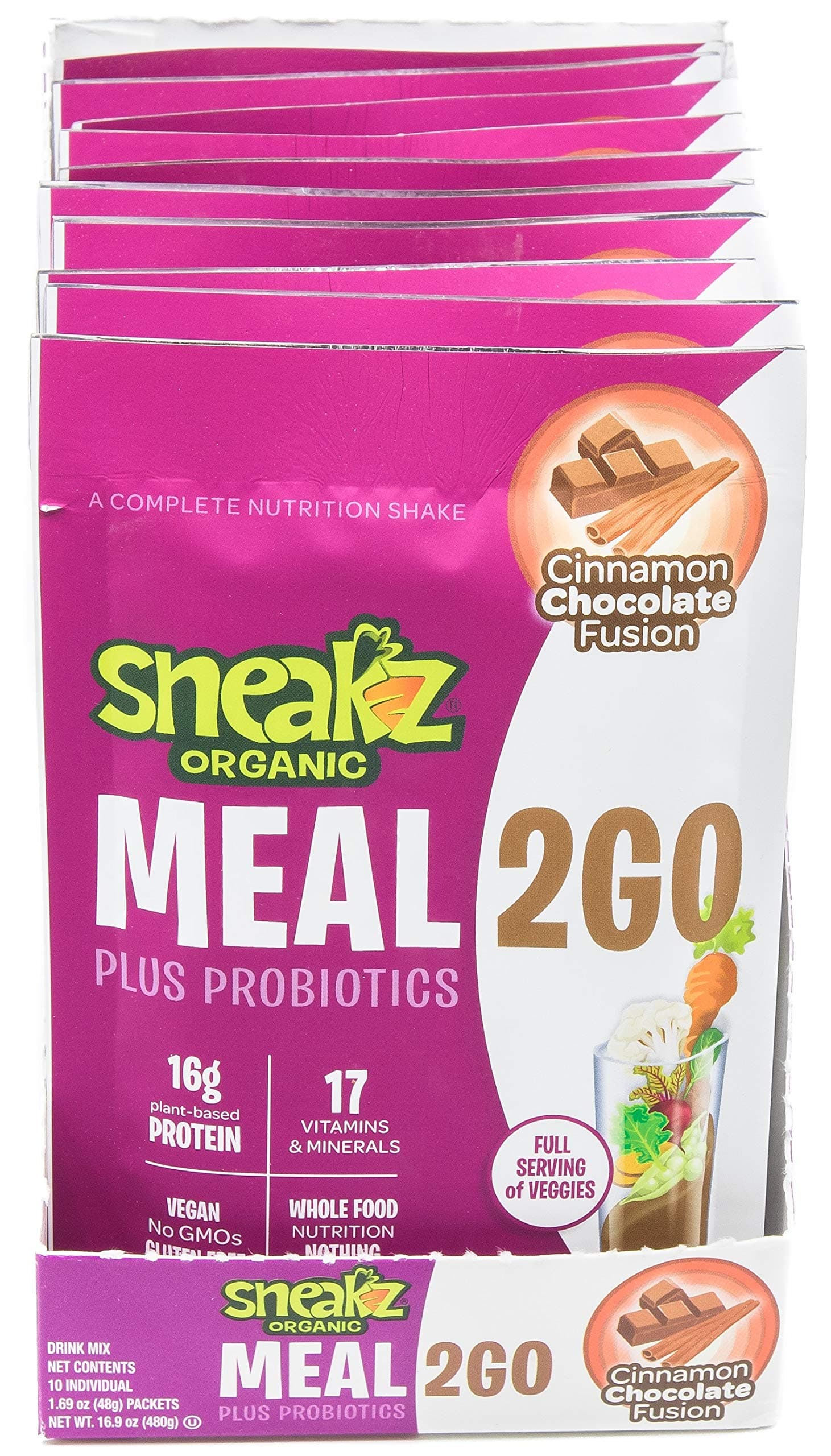 Sneakz Organic Meal2Go Complete Nutritional Shake, Chocolate Cinnamon Fusion, 10 servings
