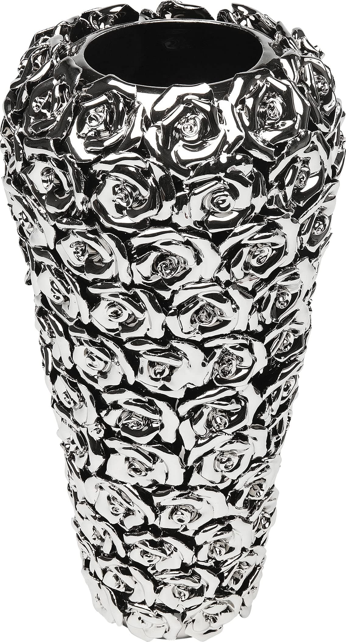 Design Vase Rose Multi Chrome Big, Silver, Flower Vase, Stoneware, Chrome Plated, Handmade, Decorative Room Decor, Home Decor for Living Room, Bedroom, Gift Idea, 45x22x22 cm (H/W/D)
