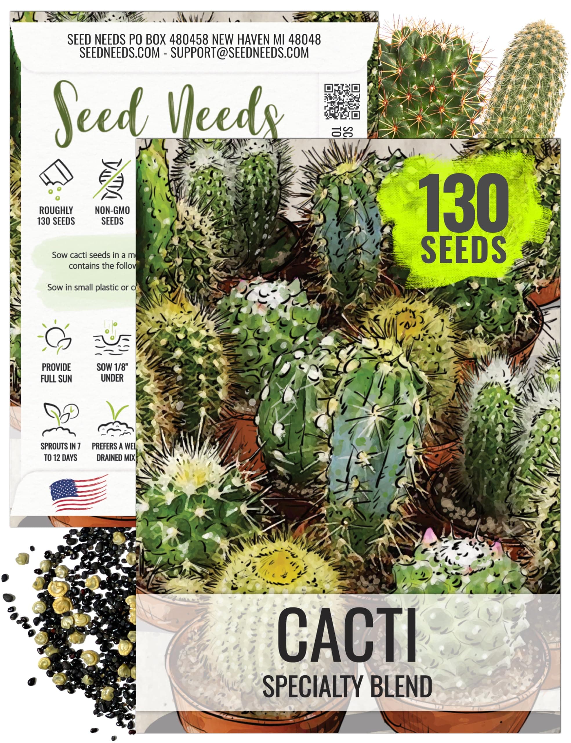 Mixed Cacti/Cactus Seeds - 130 Seeds for Planting - Great Plants for Indoor Office Spaces, Easy to Grow (1 Pack)