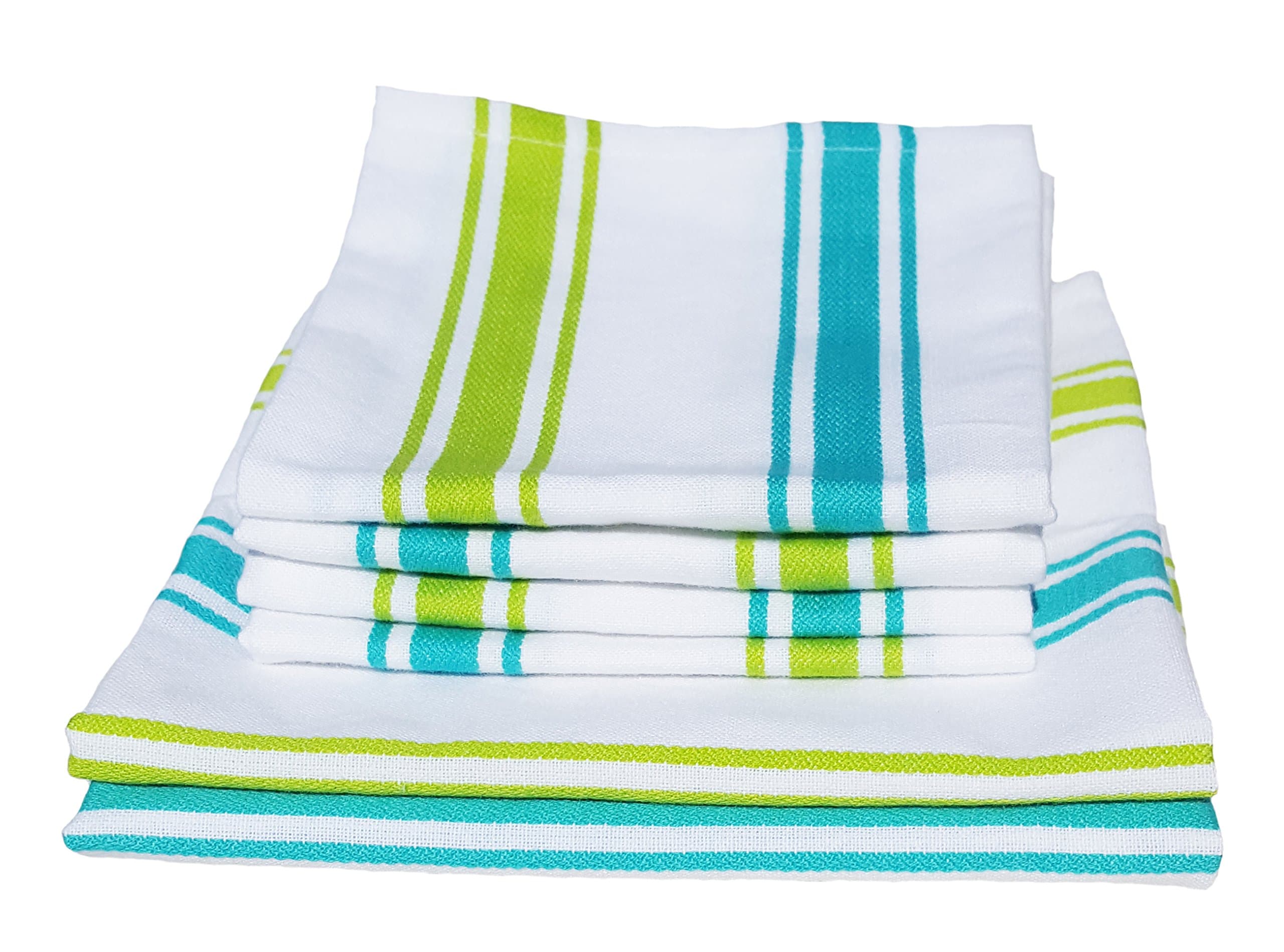 Dish Towel, Tea Towel, 6 Piece Set, Two 16"x24" & Four 12"x18" (Green & Turquoise)