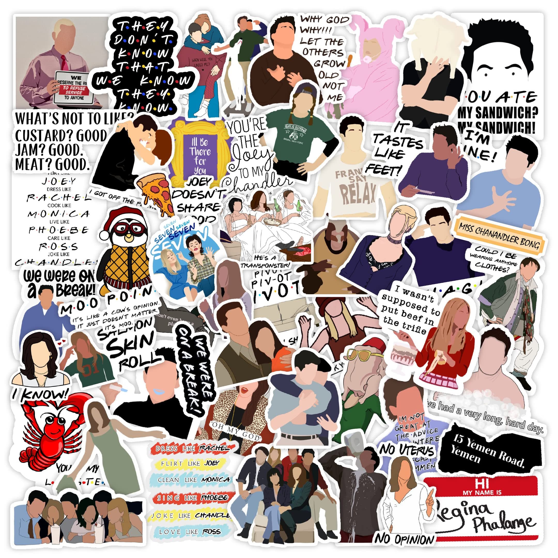 Waterproof Friends-Themed Stickers – Residue-Free Vinyl Decals for Laptop, Journal, Bike Helmet, Diary, Guitar & Mobile Case (Pack of 52)