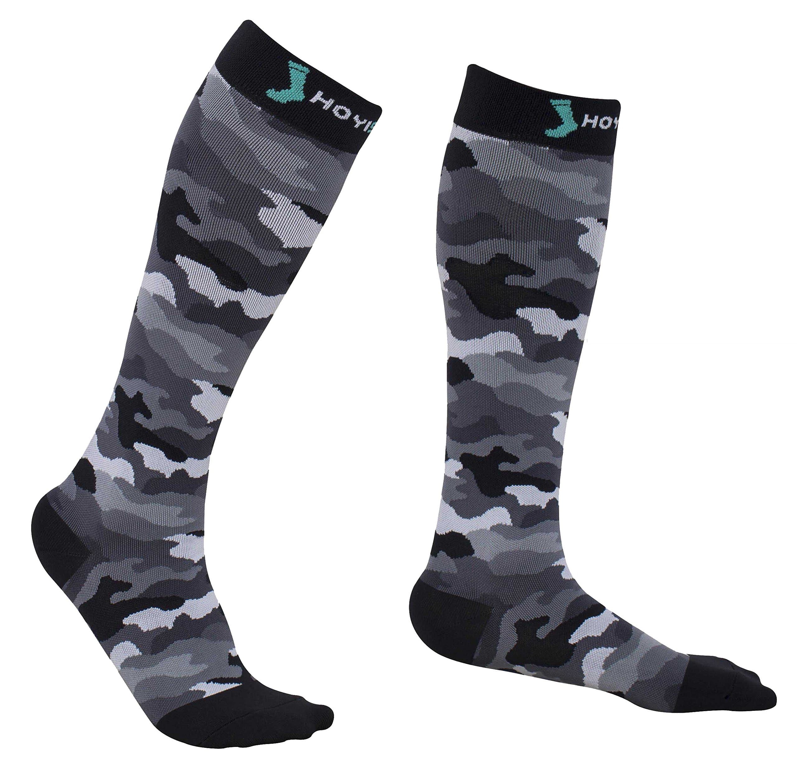 HOYISOX Camo Print 20-30 mmHg Running and Sports Compression Socks for Men & Women, Recovery Fast (Medium, Camo black)