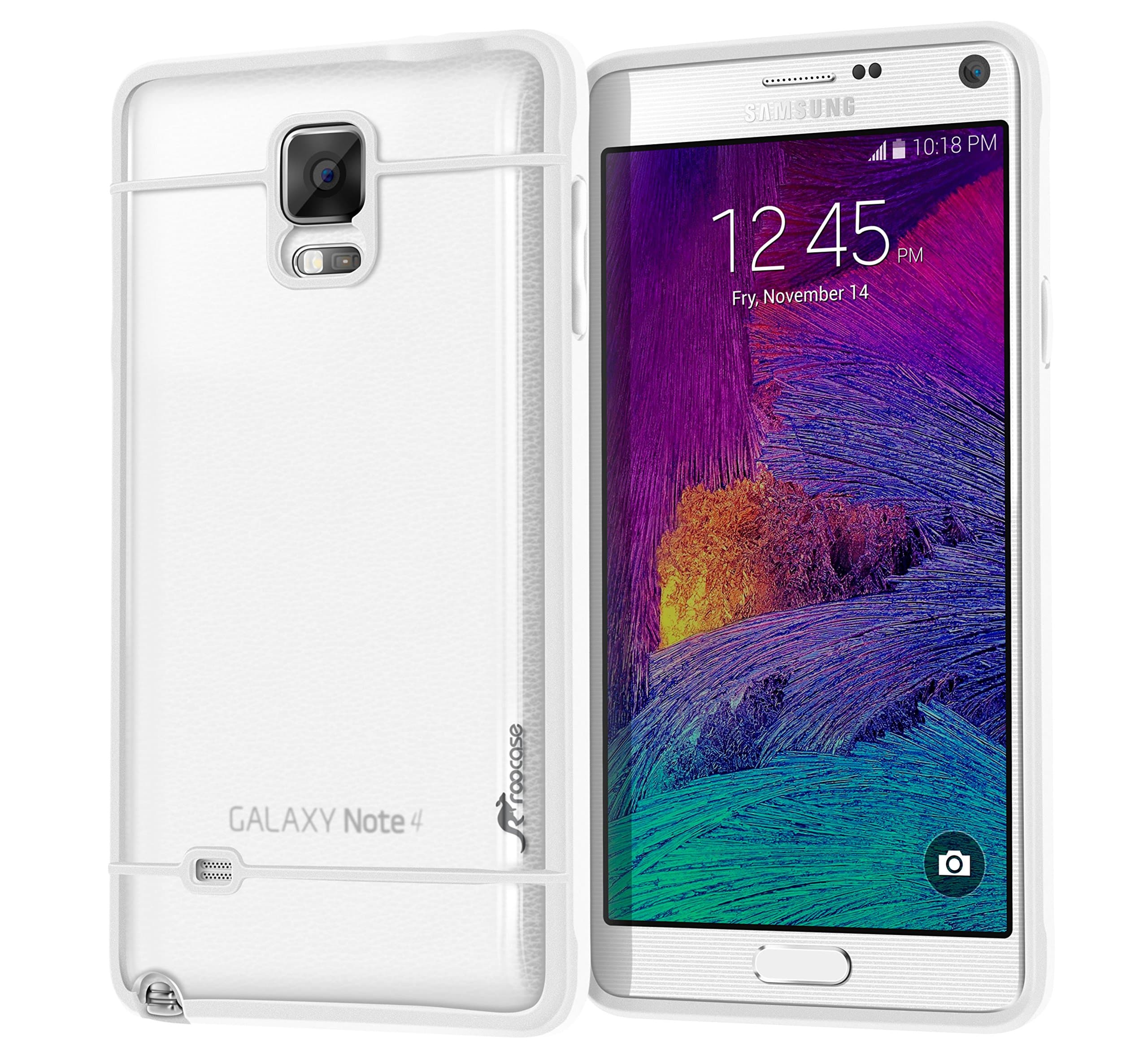 roocase Galaxy Note 4 Case, Note 4 (2014) Case [Fusion Series] Slim Fit Hybrid Frost PC/TPU Trim Case Cover for Samsung Galaxy Note 4, White