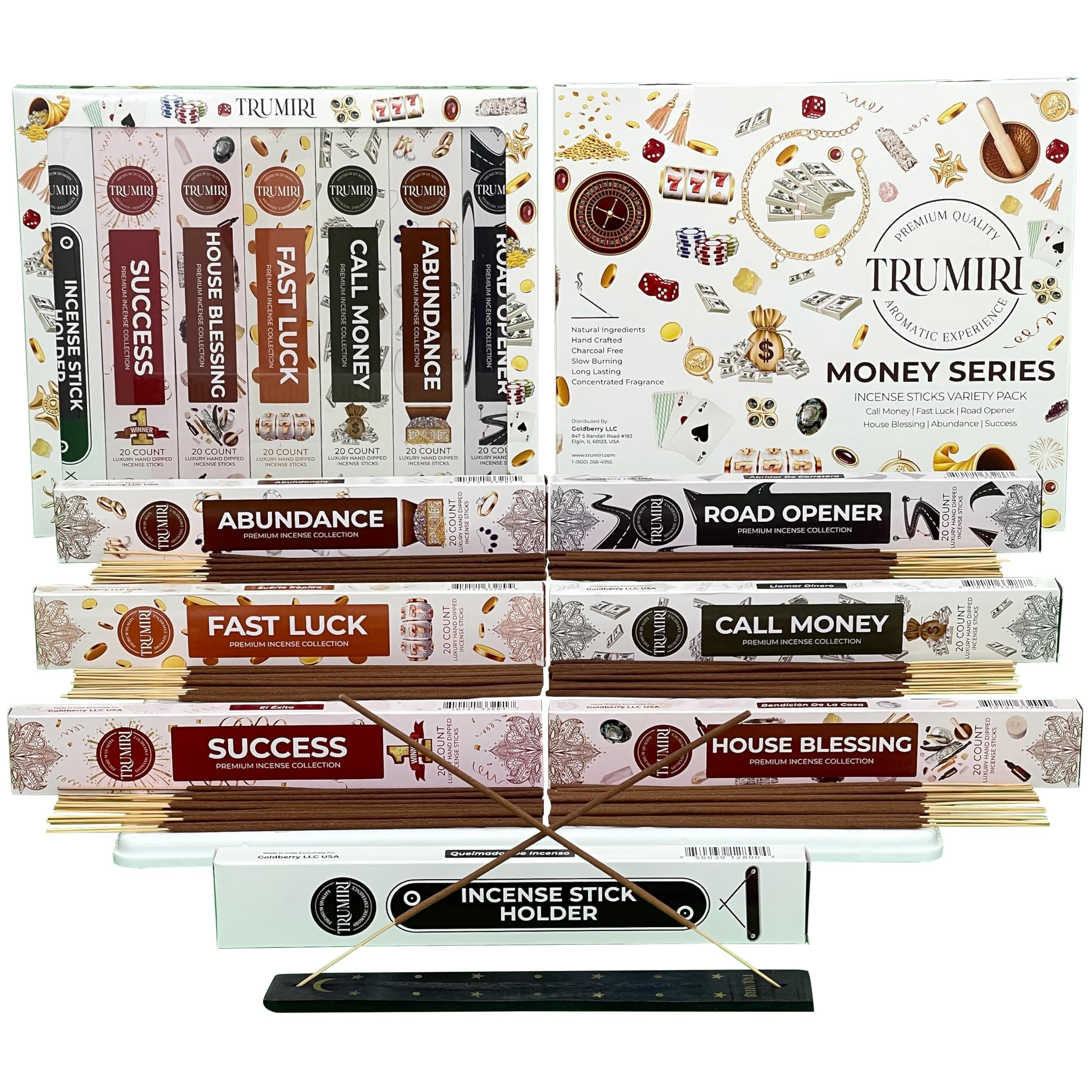 Money Incense Sticks - Total 120 Insence-Sticks (20 Inscents x 6 Insense) Inciensos Aromaticos para La Casa Incents to Attract Money Luck Success Abundance Blessing Road Opener + Incense Holder