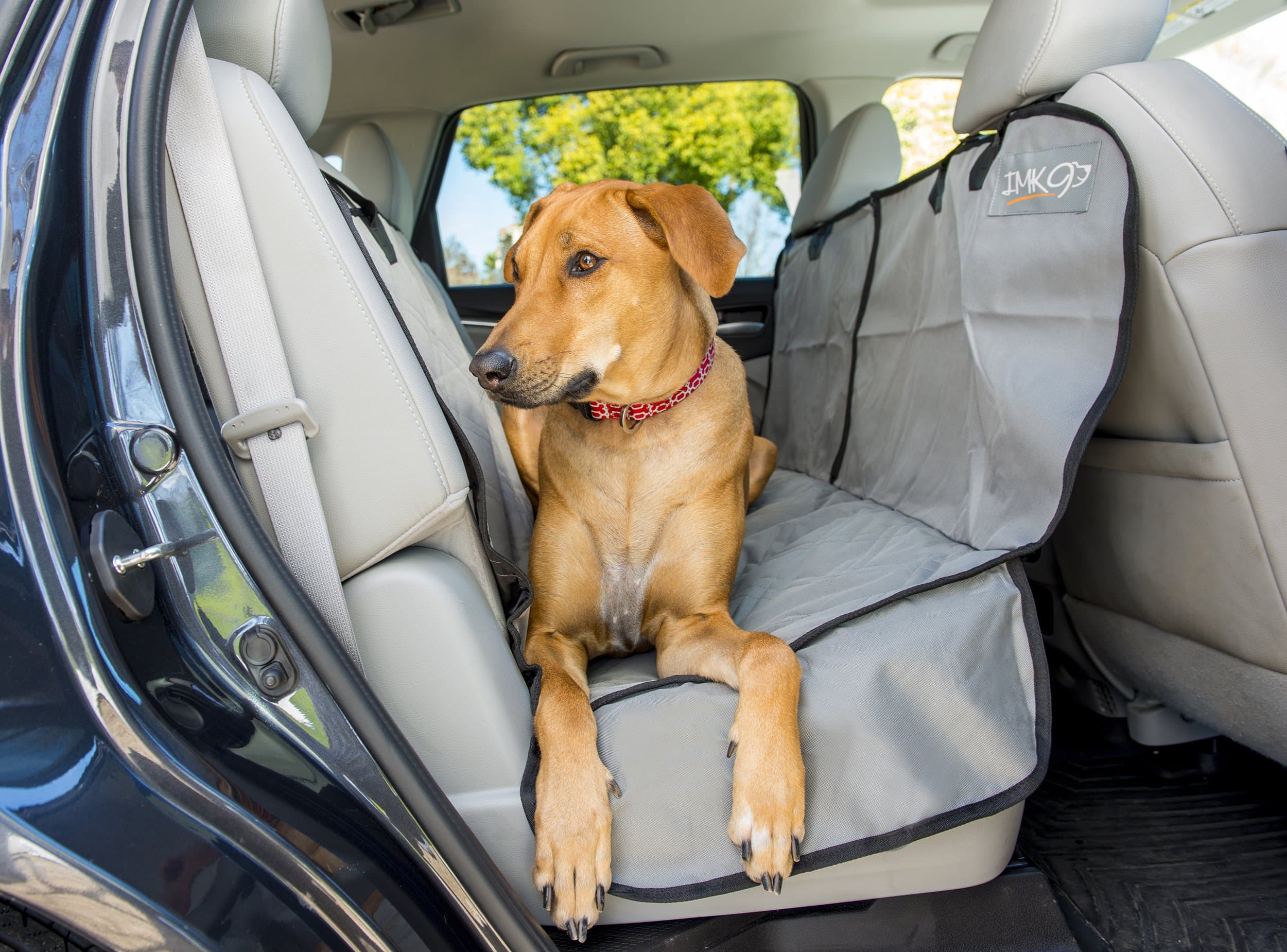 Dog Car Hammock - Large Back Seat Cover for Pets - Waterproof and Non-Slip Backing - Quilted, Padded, Durable, with Side Flaps - Dog Seat Belt Included