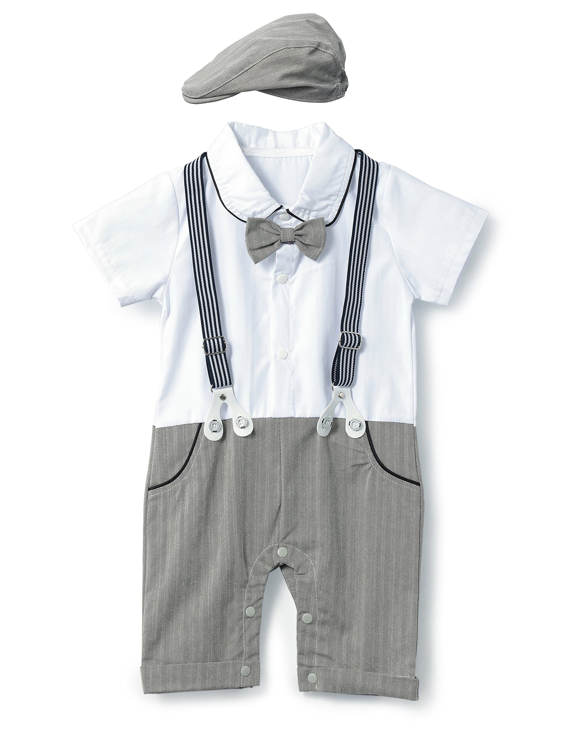 HMD Baby Boy Gentleman White Shirt Bowtie Tuxedo Onesie Jumpsuit Overall Romper（0-18M） …