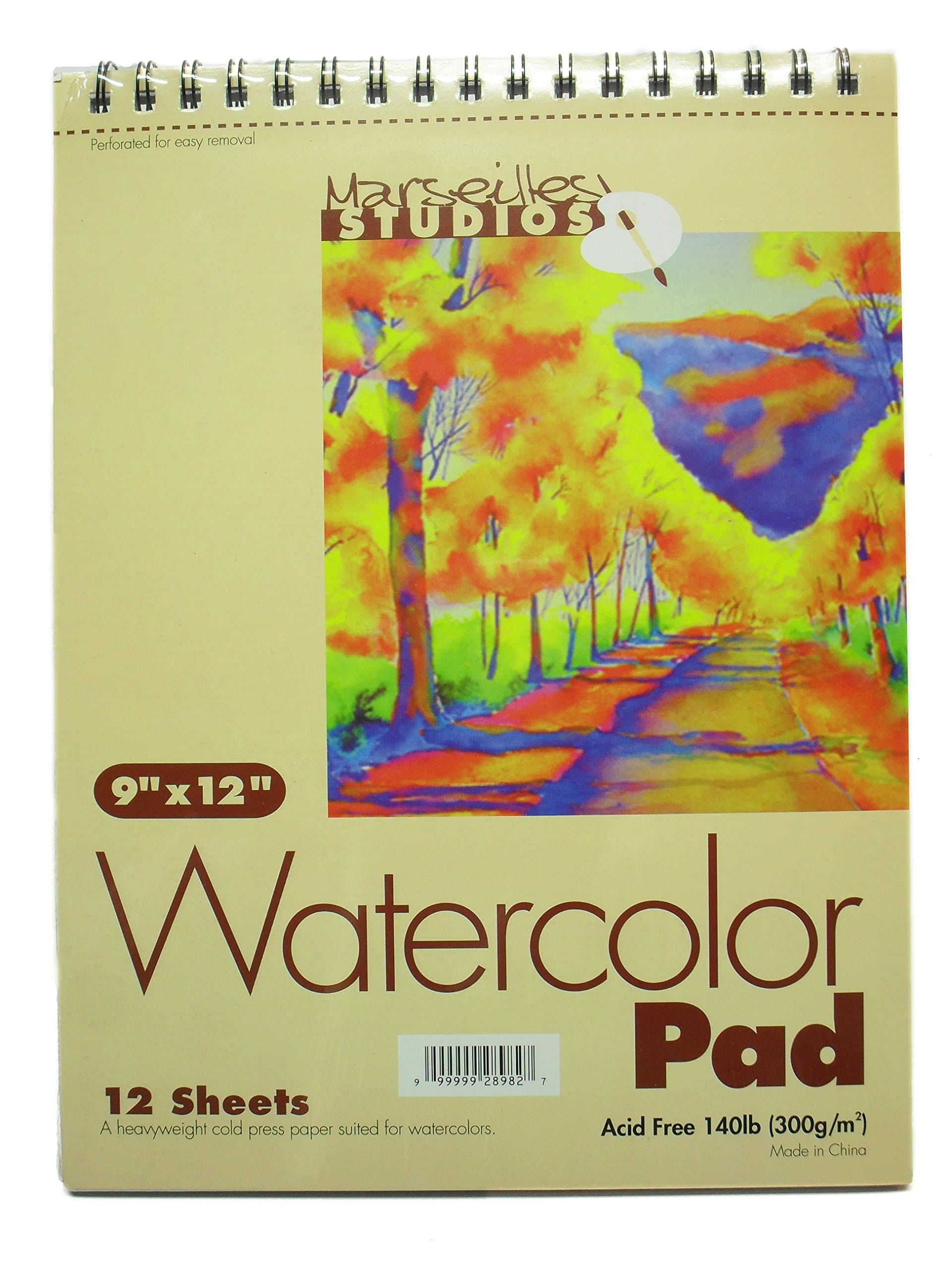 Marseilles Studios Watercolor Pad, 9 X 12 Inch Wired Notebook, 140 Lb Cold Press Paper