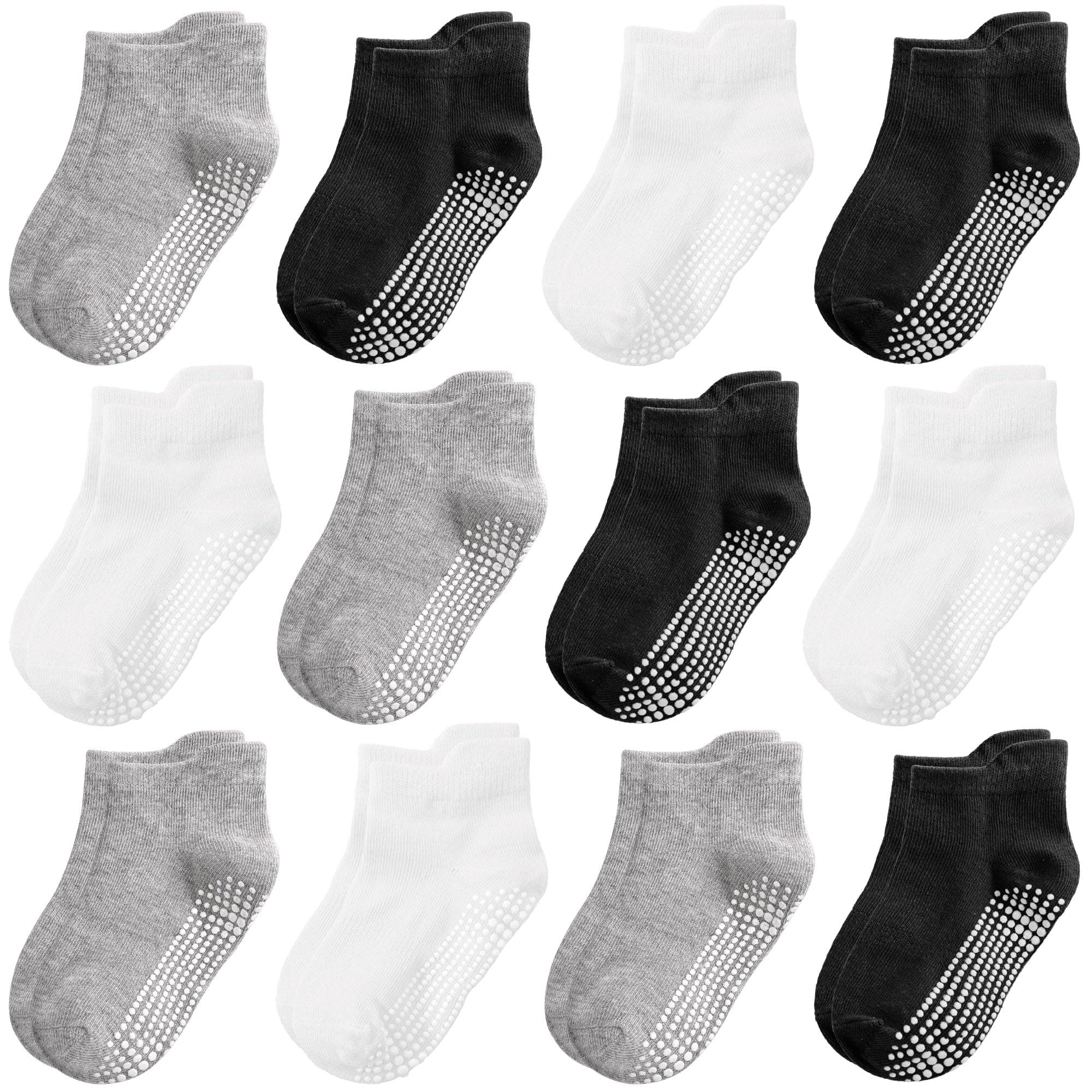 Non Slip Toddler Socks 12 Pairs Kids Grip Sock for Boys Girls Baby Ankle Socks with Gripper for 0-7 Year Children