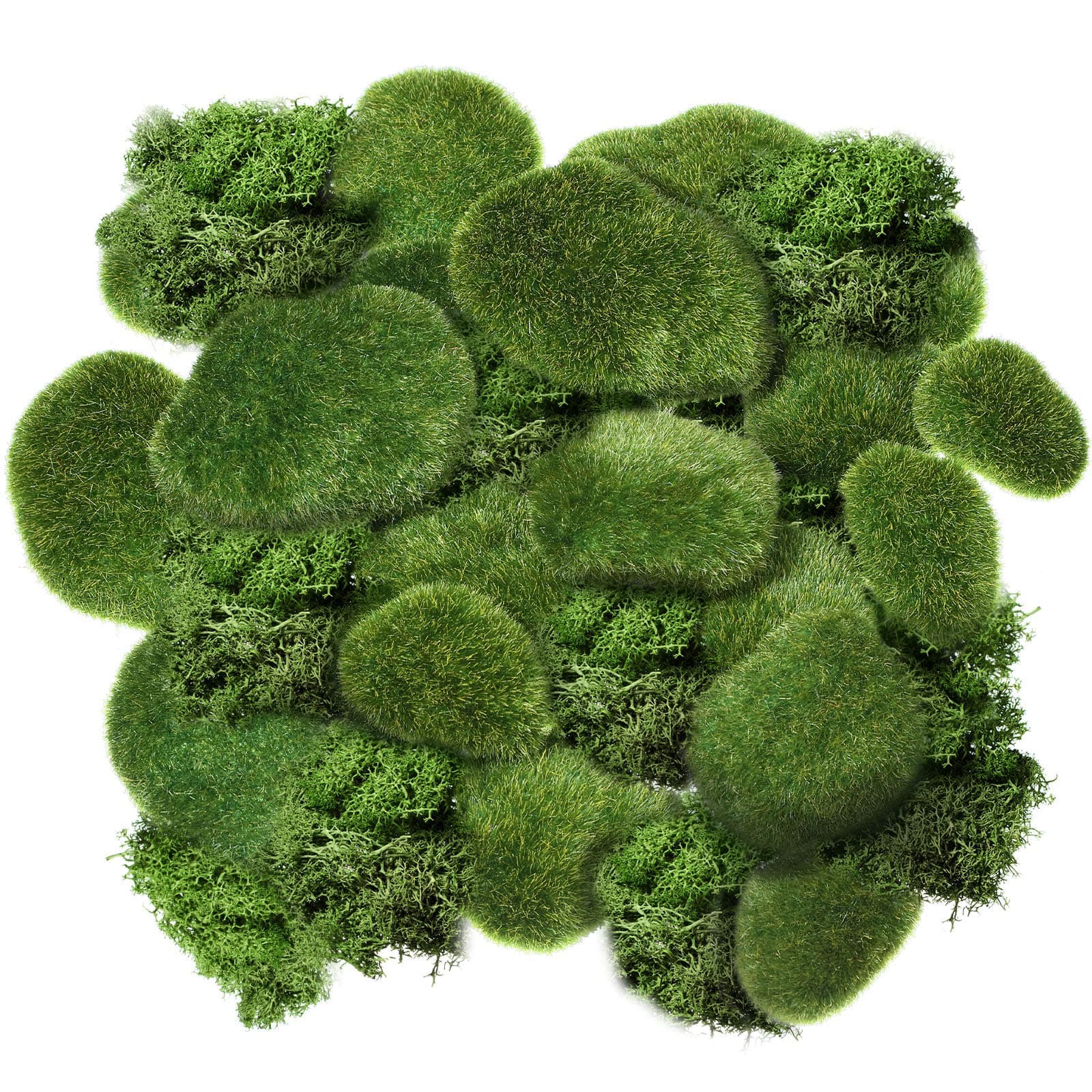 Chuangdi 20 Pieces Artificial Moss Rock Assorted Sized Decorative Faux Green Stones Green Moss Balls with 20 Gram Preserved Green Moss for Floral Arrangements and Crafting Fairy Gardens