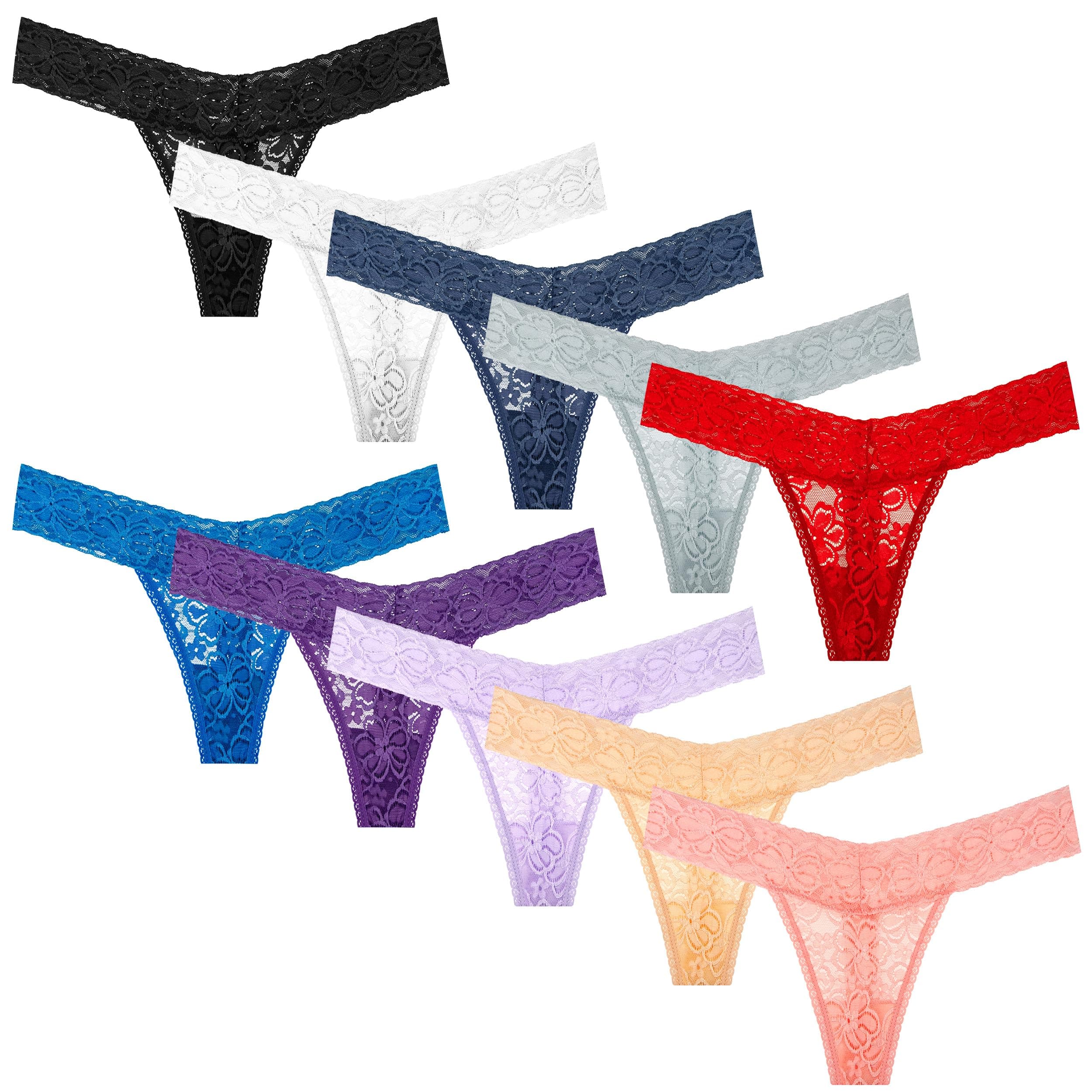 Pack 10 Seamless Lace Thongs for Women Plus Size Breathable Panties Low Rise T-back Stretch Cotton No Show Underwear