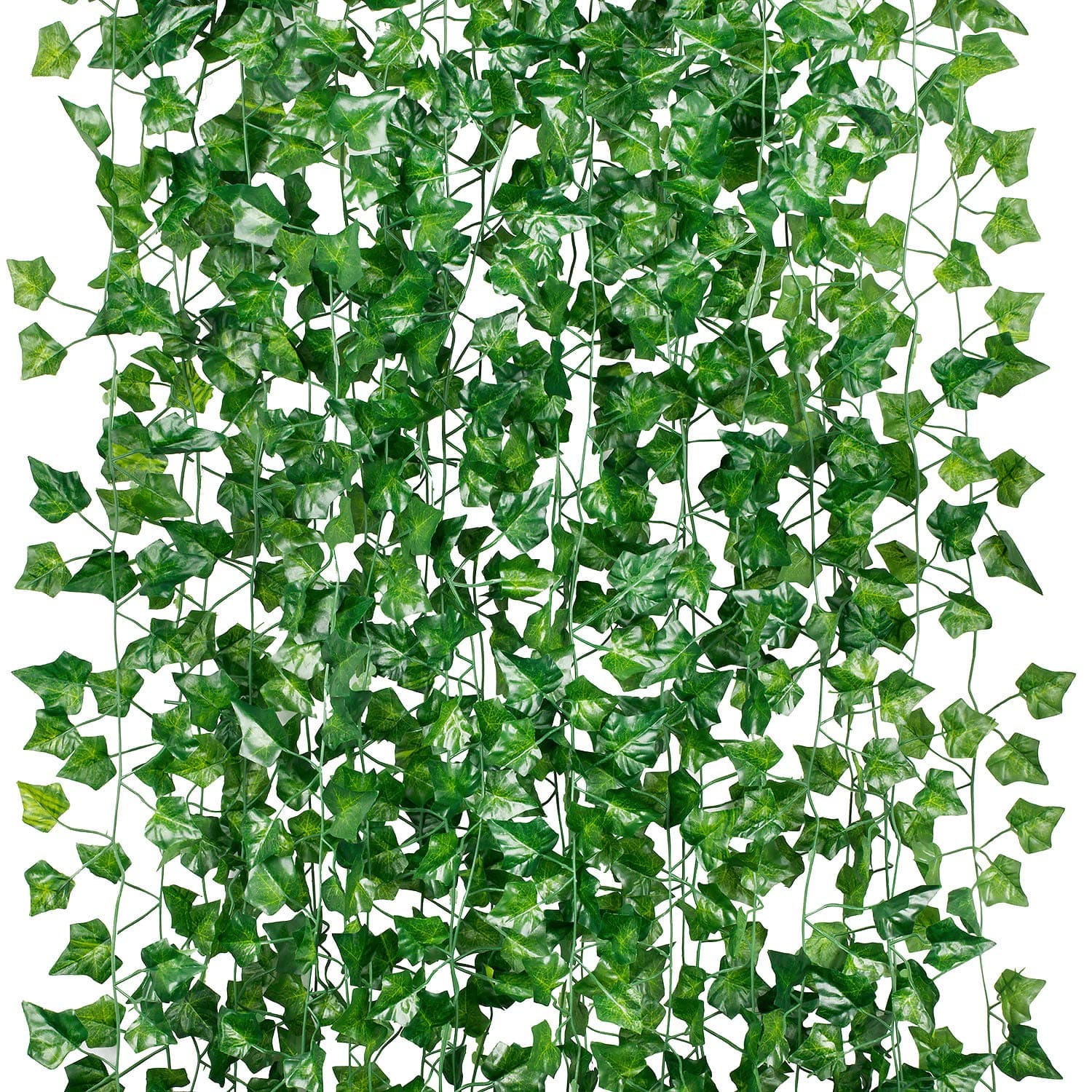 GPARK 84ft 12 Pack / 82 inch, Artificial Ivy Garland Fake Leaf Plants Vine, Hanging Leaves Garlands for Wedding Party Garden Kitchen Outdoor Greenery Wall Decor Green