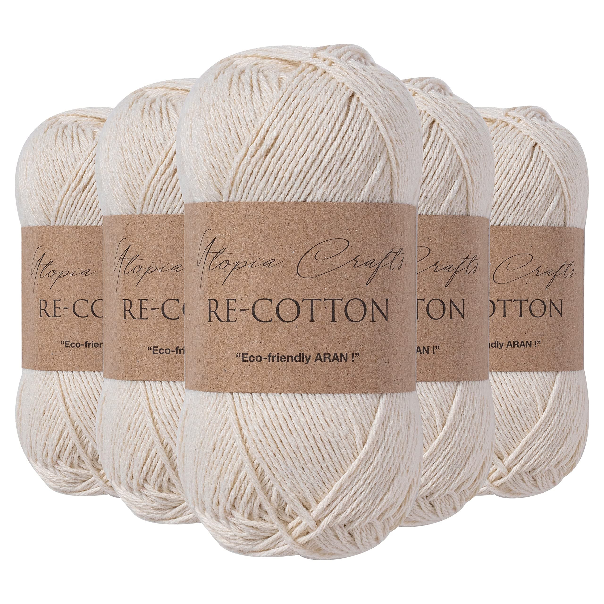 Utopia Crafts Re-Cotton Knitting Yarn, 5X 100g (Cream)