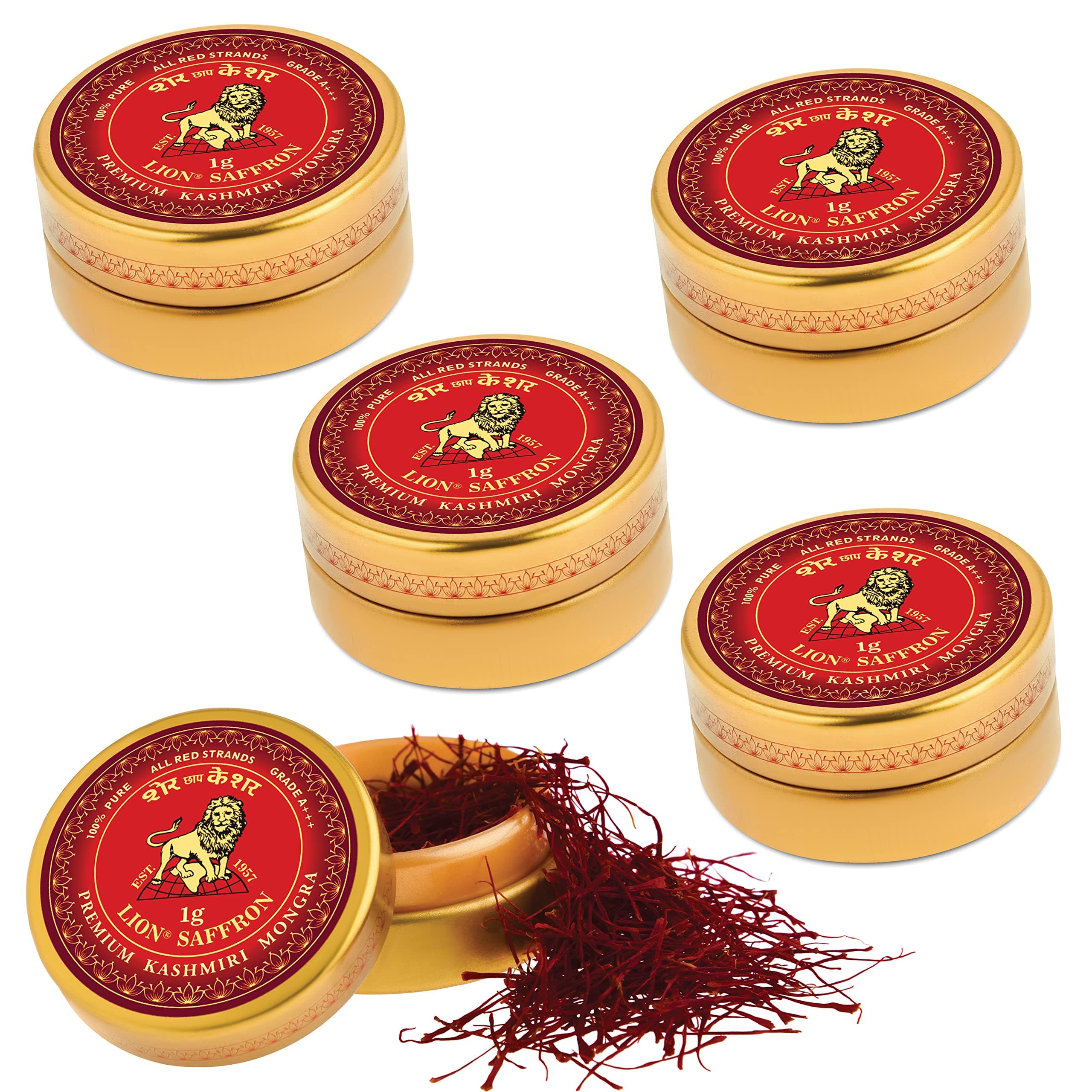Premium Kashmiri Mongra Saffron/Kesar (A+++ Grade) For Pregnant Women,Biryani,Beauty,Cooking&Sweets (Pack Of 1 (1Gm)) (Pack of 5 (5X1g=5grams))