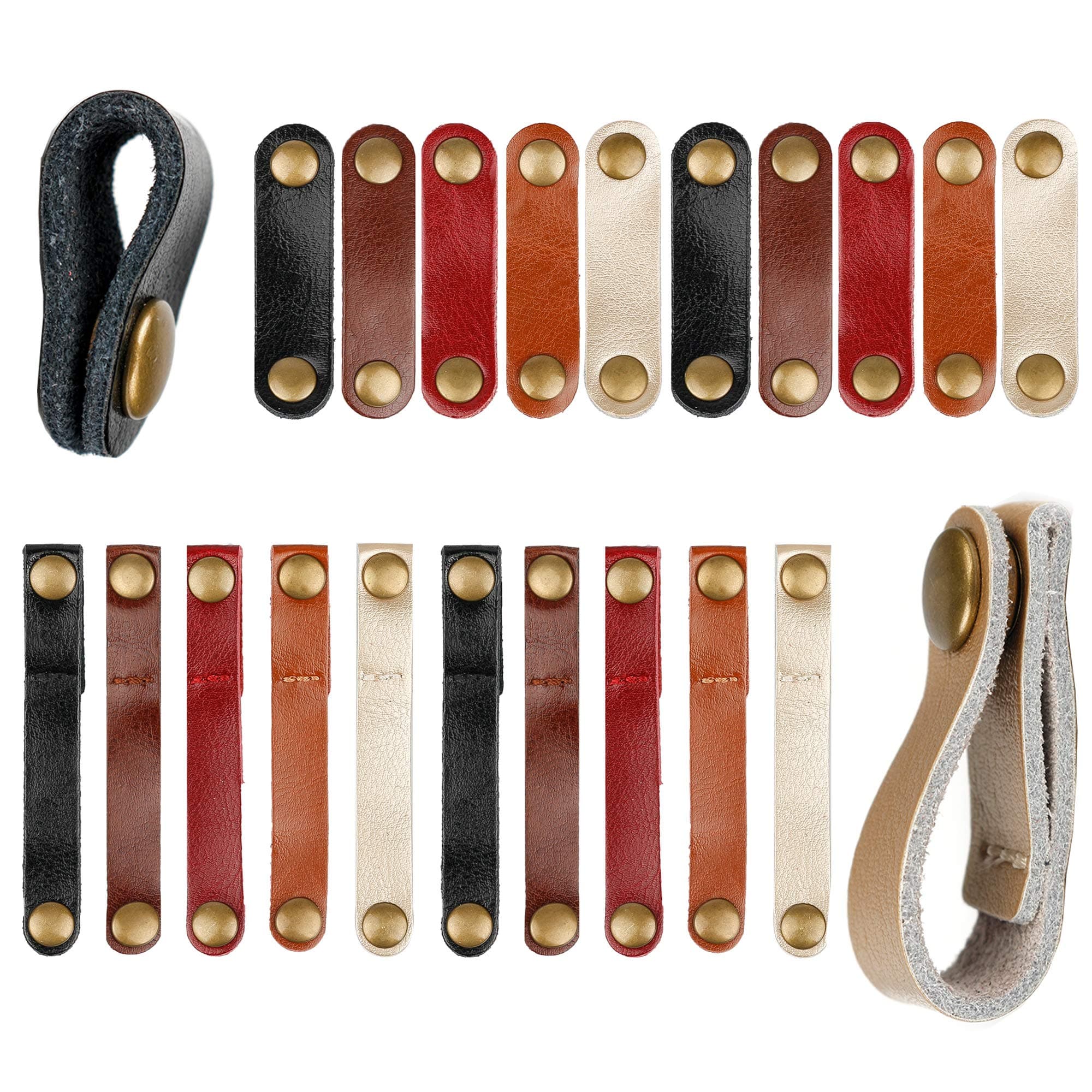 Gydandir Leather Cable Straps Cable Ties Cable Organizers Cord Management for Organizing USB Cable Headphone Wires, 2 Sizes 5 Colors