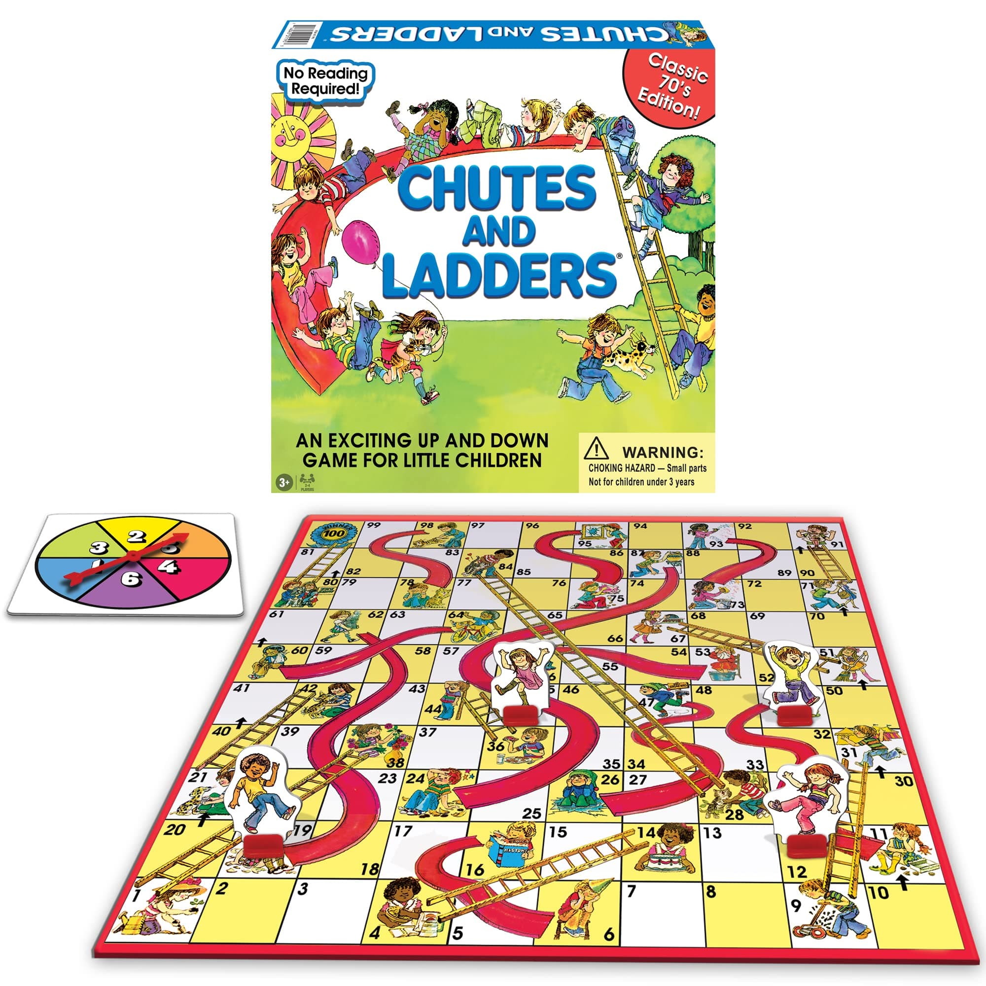 Classic Chutes and Ladders with 1970's Artwork by Winning Moves Games USA for Children Ages 3 and Up, Preschool Games for 2-4 Players (1195)