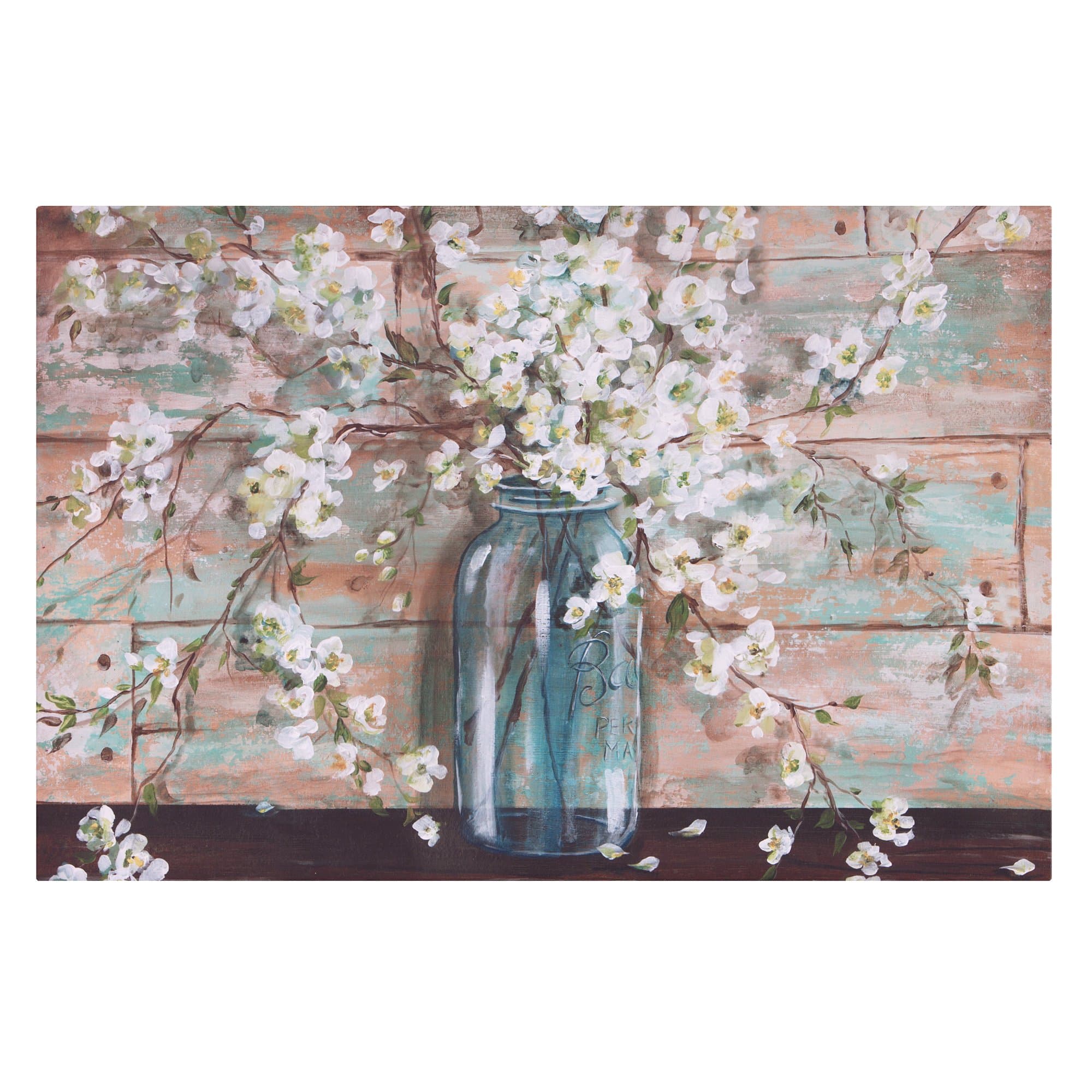 Farmhouse Wall Art Blooms In Mason Jar Floral Wrapped Canvas, 24" x 36"