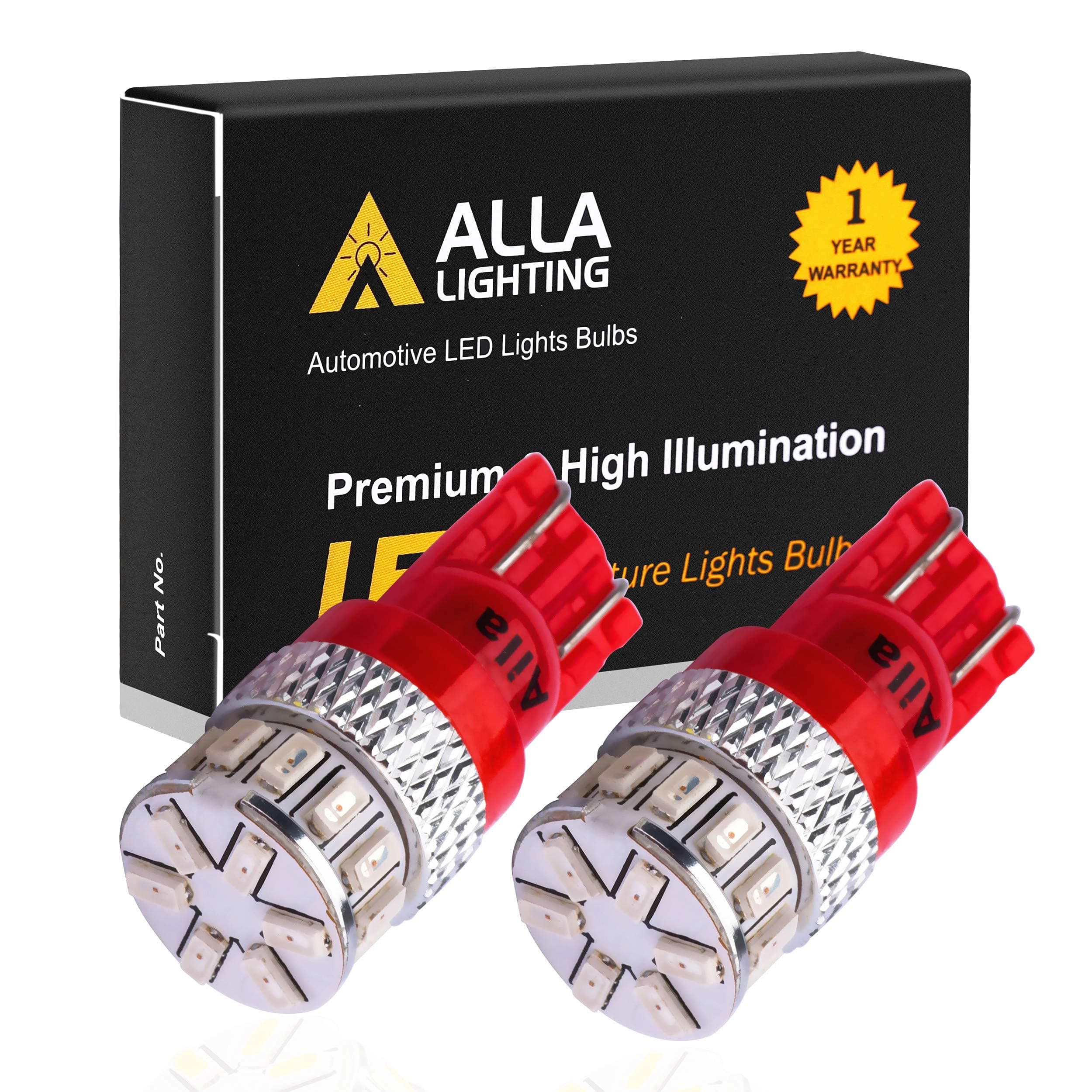 Alla Lighting 2pcs Super Bright Pure Red 2825L W5W 168 194 LED Bulbs for License Plate Tag Map Front Side Marker Light Lamps for 2007 2008 2009 Toyota Camry