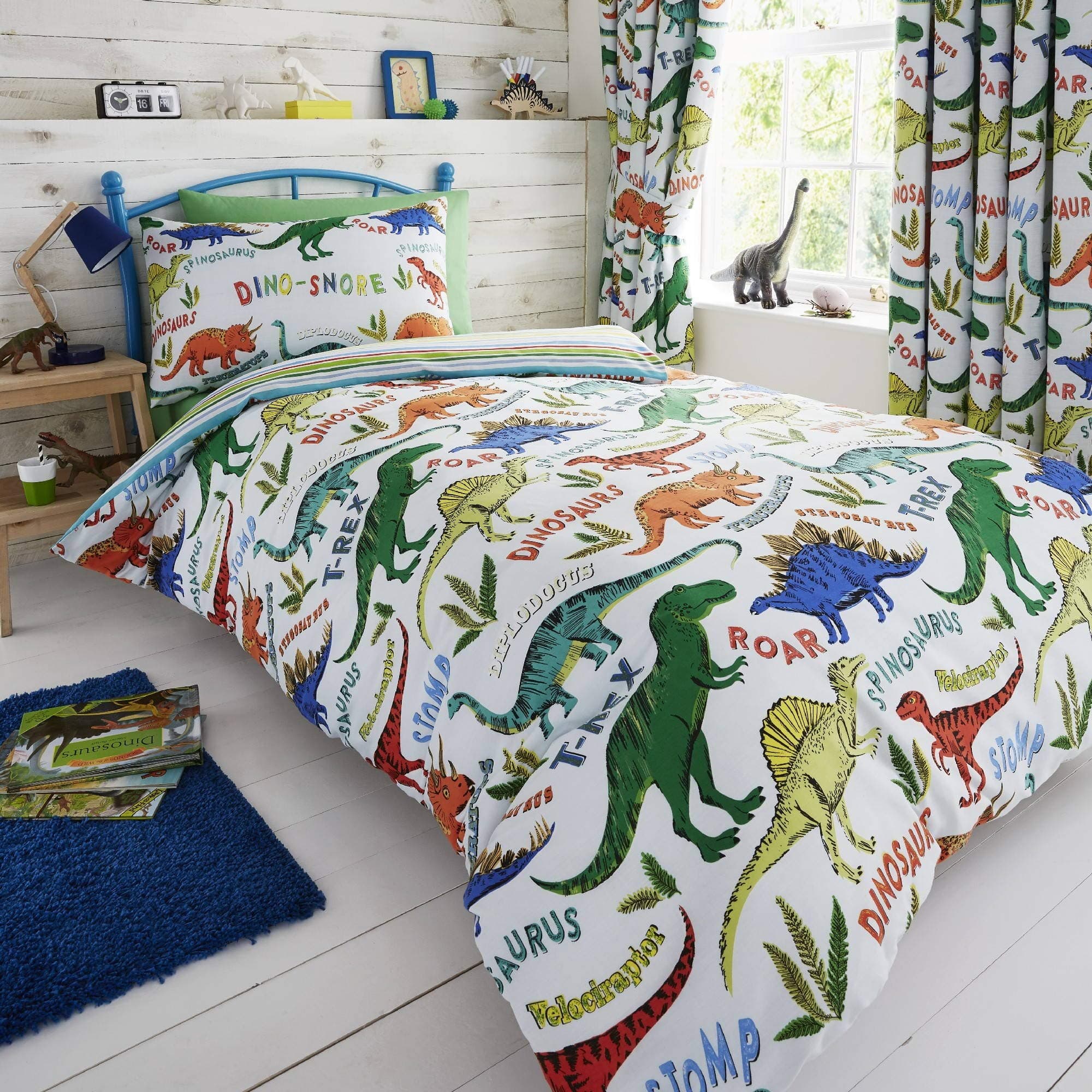 Happy Linen Company Kids Boys Girls Dinosaur Park Jurassic T-Rex Dino Green Reversible Double Bedding Duvet Cover Set