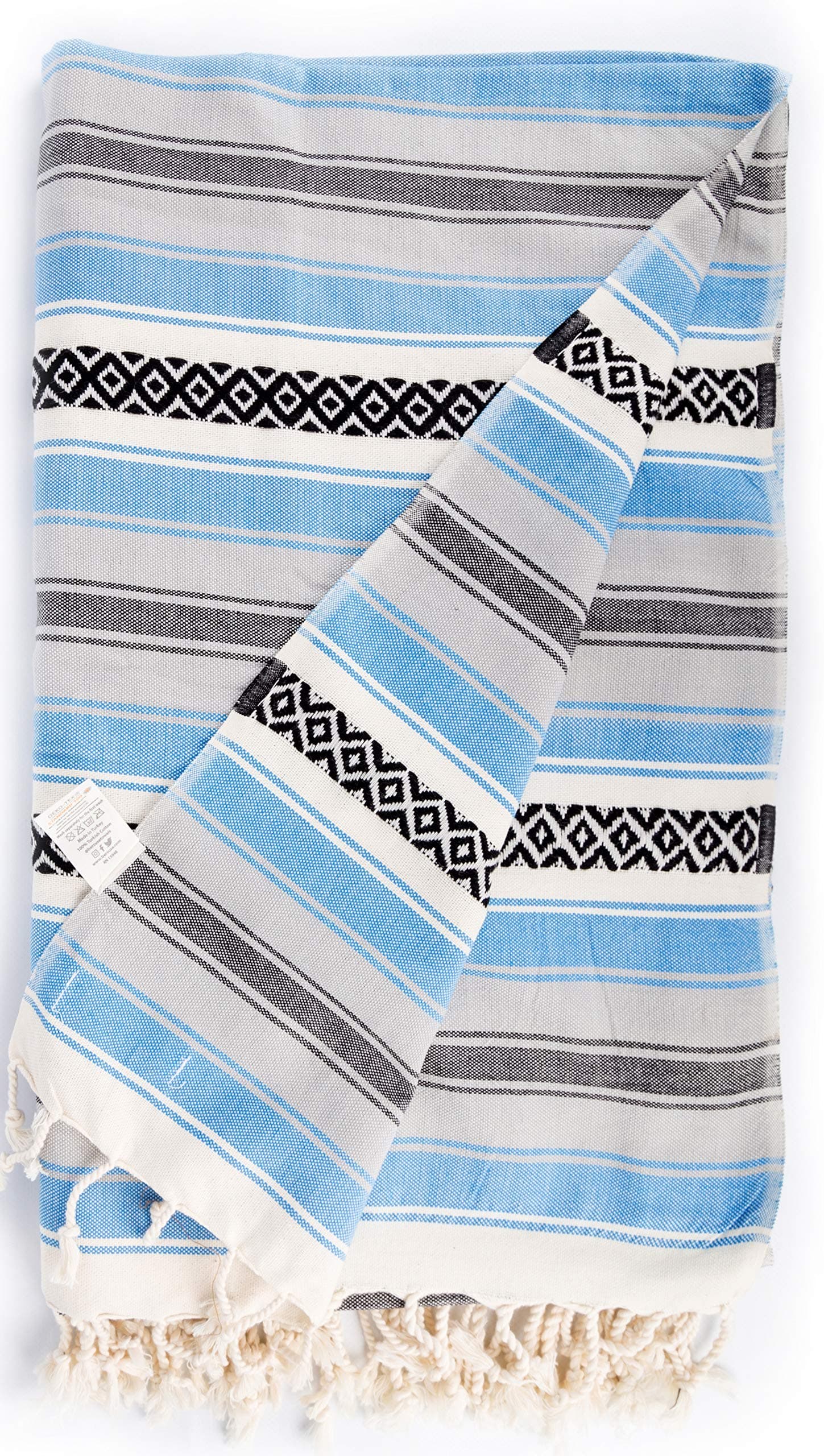 Bersuse 100% Cotton Sanjose XL Throw Blanket Turkish Towel - 57x92 Inches, Blue