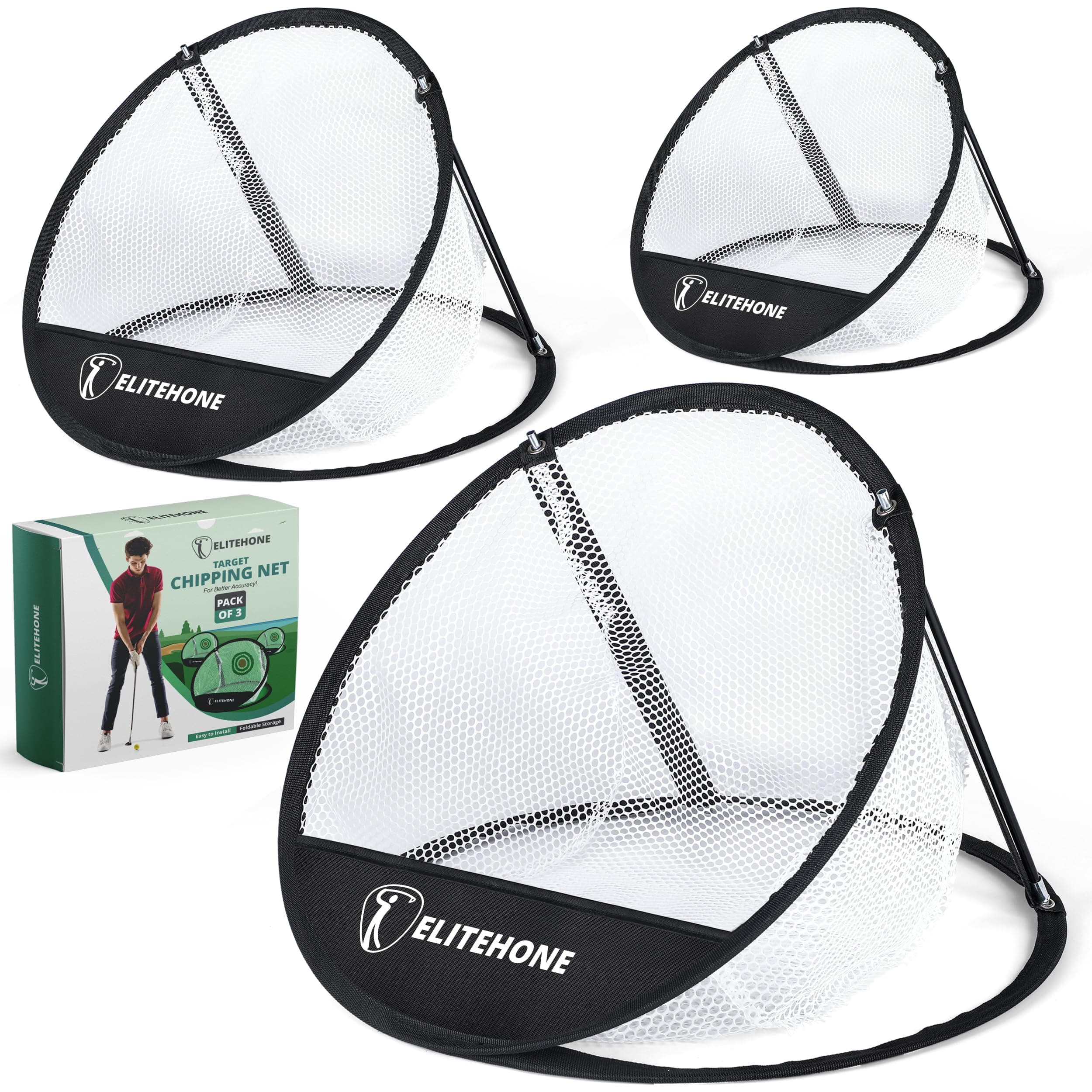 Golf Chipping Net - Versatile 3 Sizes Pop up Chipping Net Golf Target with Carrying Case for Indoor/Outdoor Practice Golf (3 Target Chipping Net
