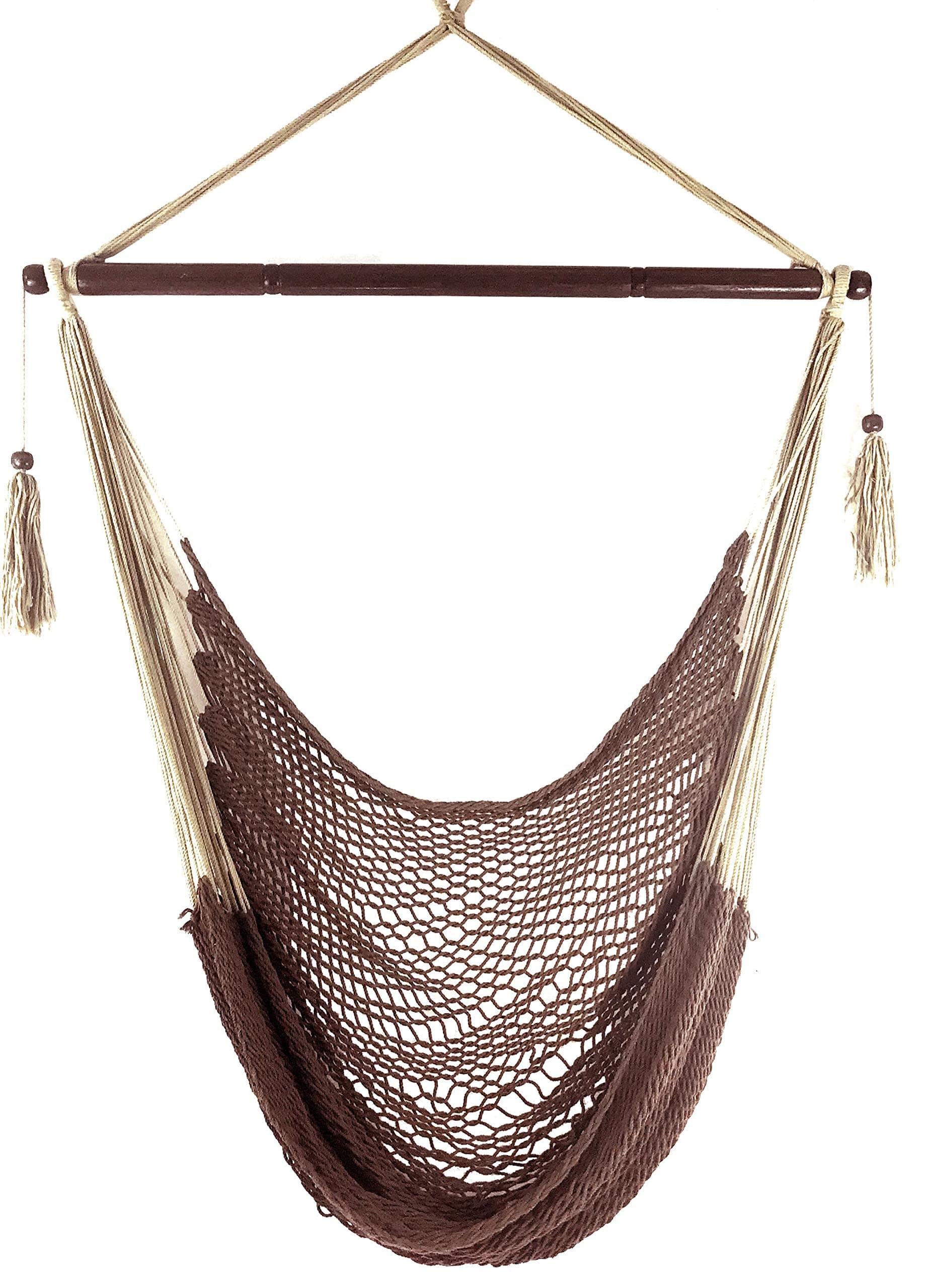 Krazy Outdoors Mayan Hammock Chair - Large Hanging Swing Seat Cotton Rope Construction - Comfortable, Lightweight, Includes Wood Bar - Perfect for Yard, Patio or Beach [Mocha Brown]