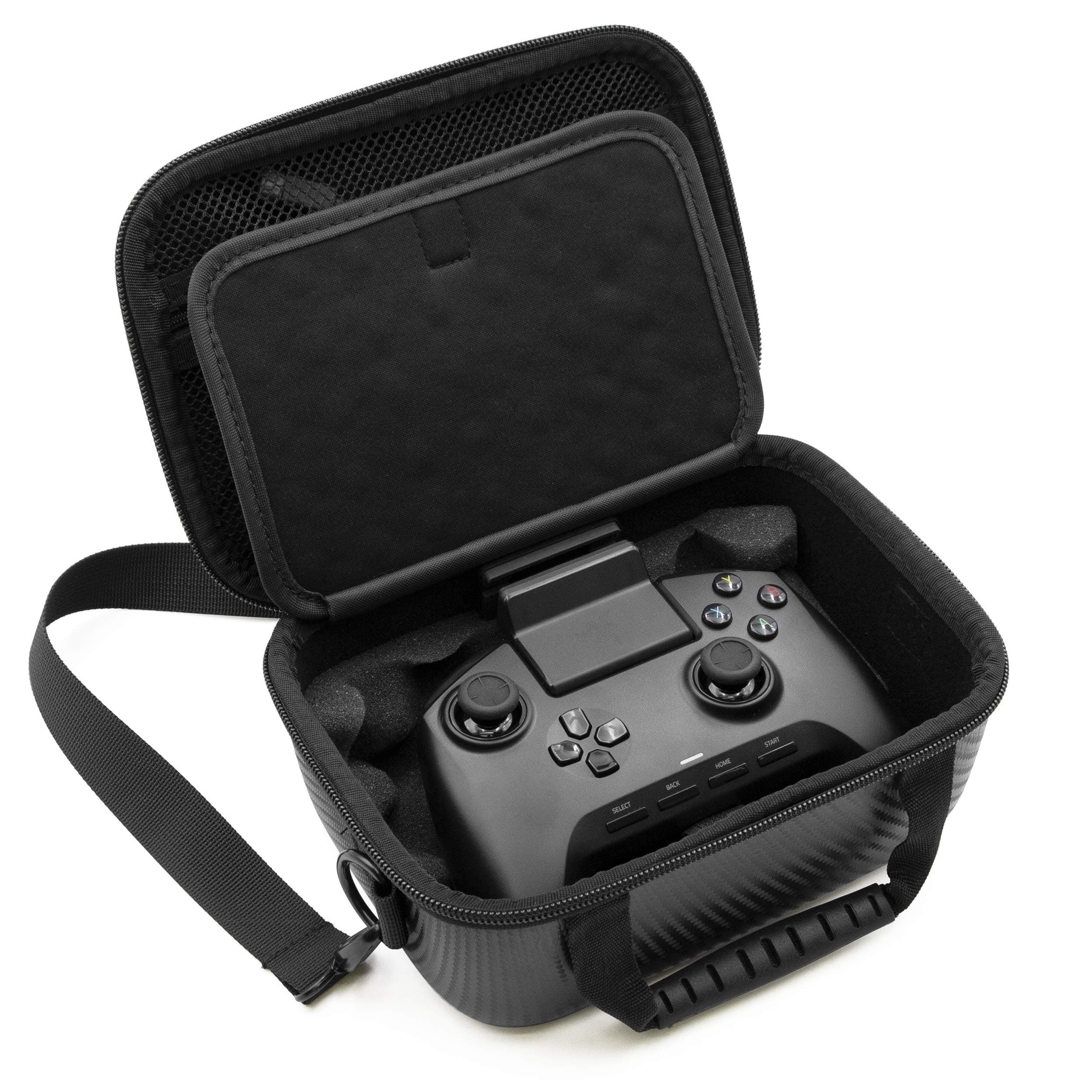 CASEMATIX Travel Case Compatible with Razer Raiju Mobile Android Controller - Hard Shell Case for Razer Android Controller with Foam Interior, Shoulder Strap and Phone Accessory Storage