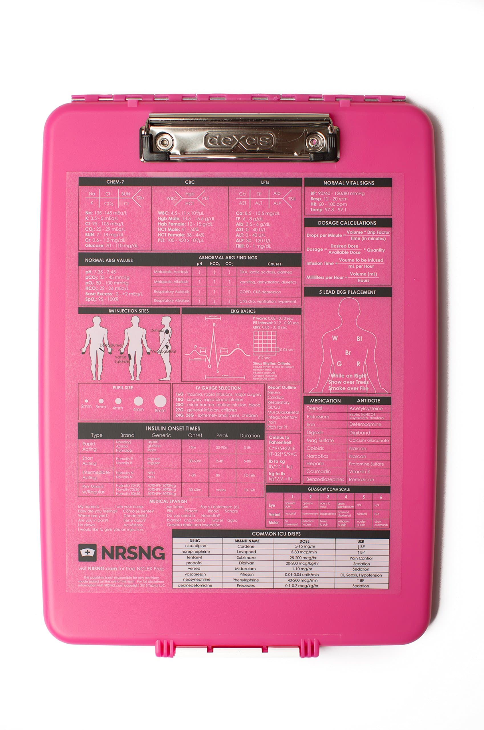 Pink Nursing Clipboard with Storage and Quick Medical Reference Guide Created by NRSNG for Student Nurses and Nurses (Pink)