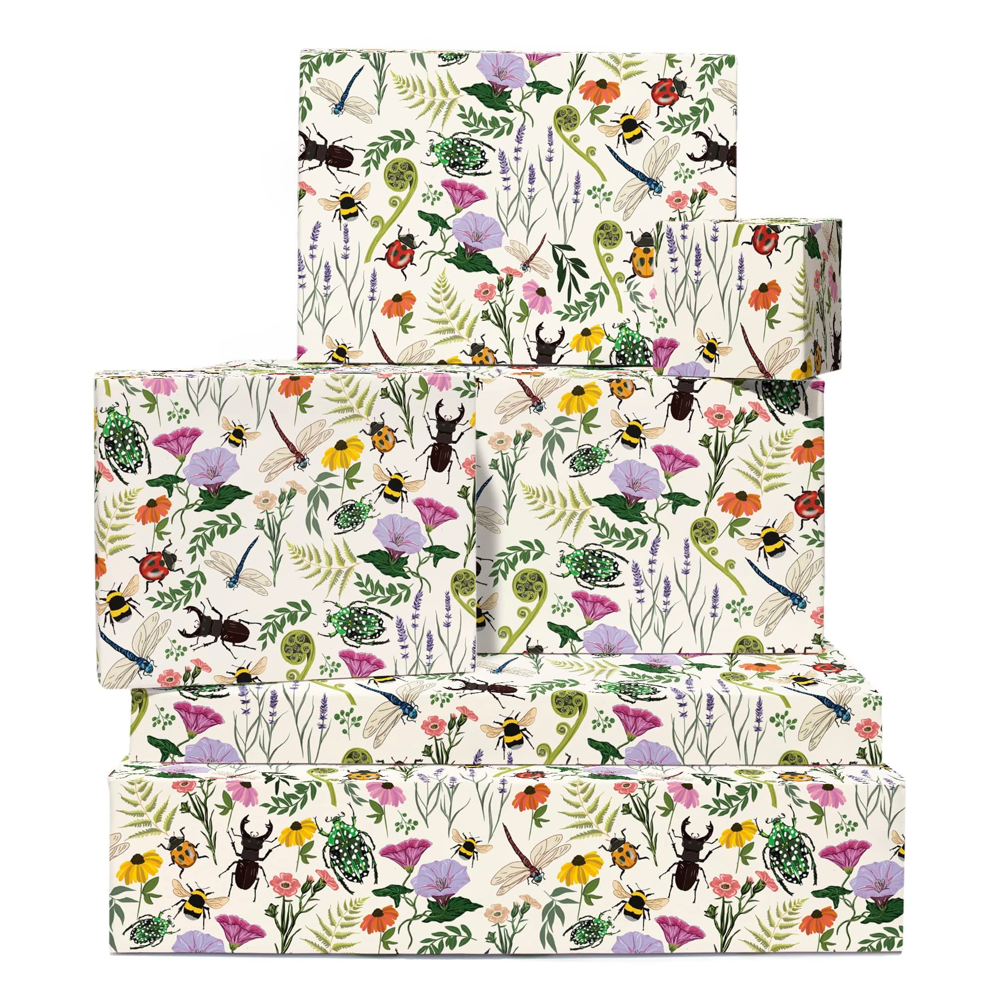 CENTRAL 23 Floral Wrapping Paper for Her - 6 Sheets of Gift Wrap with Tags - Insects and Flower - Colorful Wrapping Paper for Women - Comes with Stickers - Eco Wrapping Paper