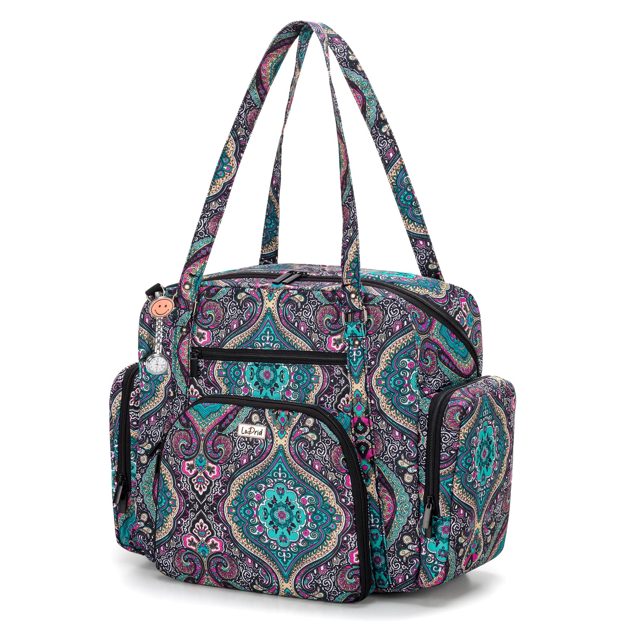 LoDrid Nurse Tote Bag with Padded Bottom for Home Health & Work, Zip-Top Closure, 15.6" Laptop Layer, Multiple Pockets for Nurse Supplies