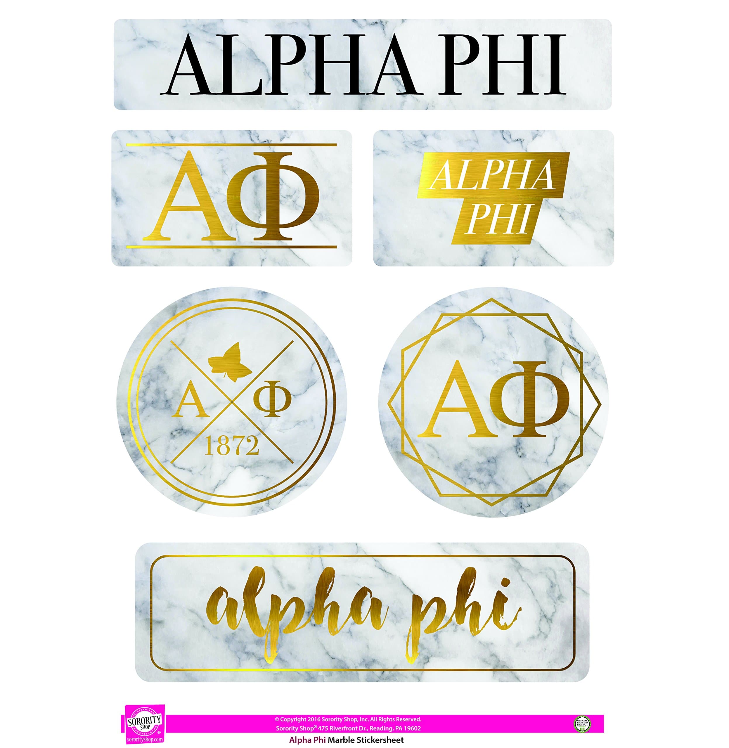 Alpha Phi - Sticker Sheet - Marble Theme