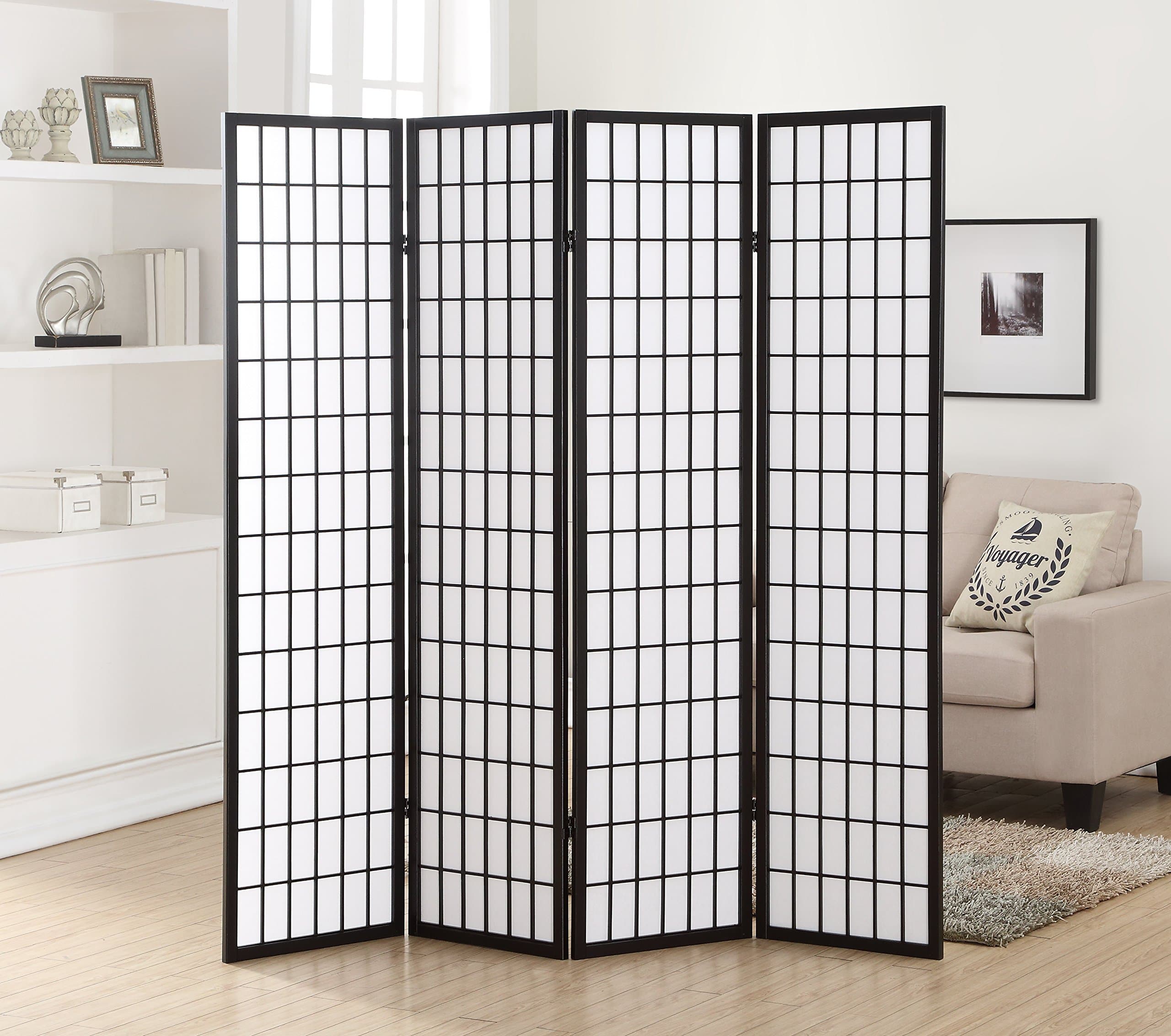 Oriental Shoji 4 Panel Screen Room Divider, Black