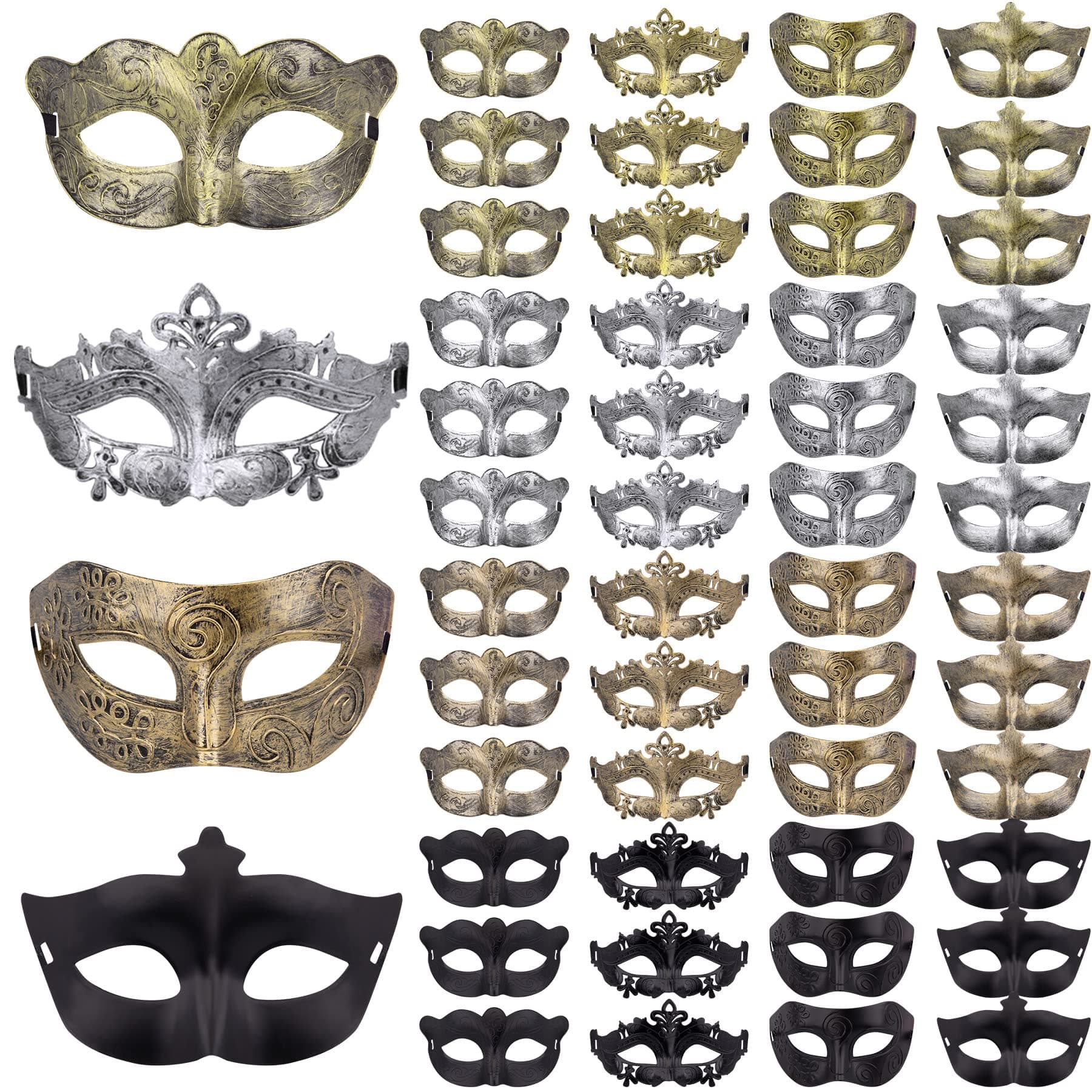 FEQO 48 Piece Masquerade Masks - Vintage Antique Couple Venetian Masks for Halloween Carnivals & Parties, 4 Colours