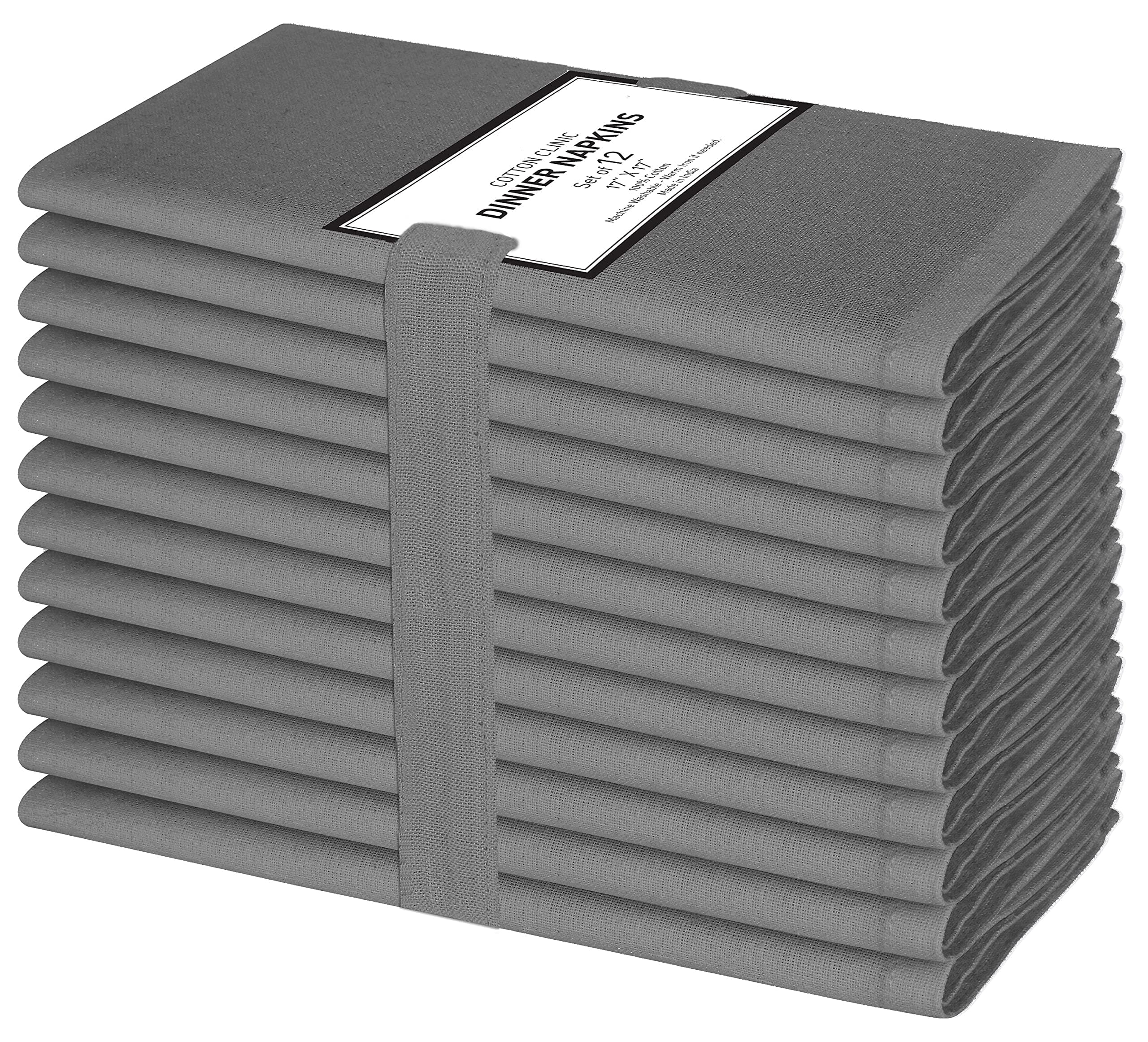 Cotton ClinicCloth Napkins Washable Set of 12, 44x44 cm Easycare Tea Party Napkins, Soft and Comfortable 100% Cotton Farmhouse Dinner Napkins Cloth for Wedding Party Dinner Table - Grey