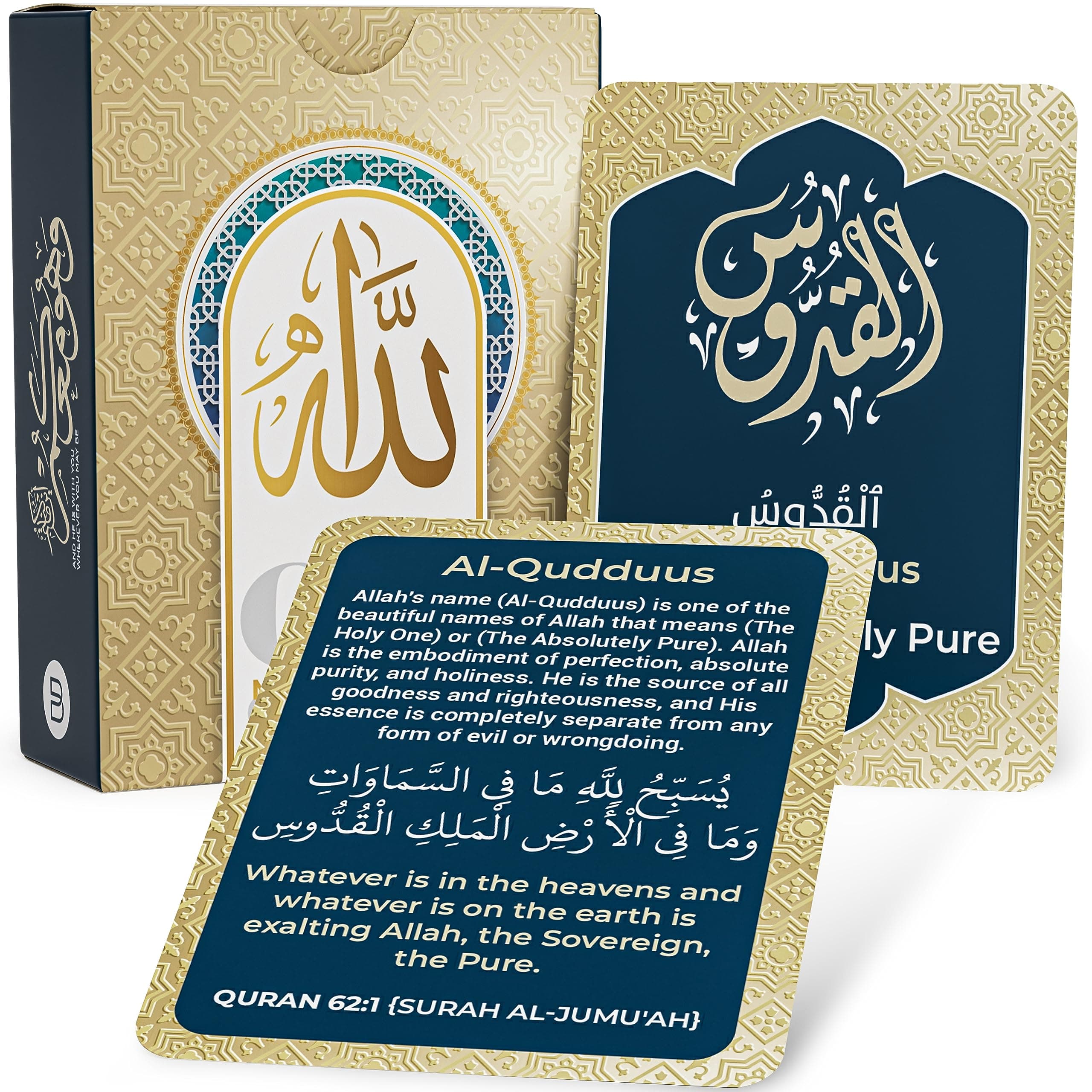 Briston 99 Names of Allah Flashcards: Dual Language Quranic Verses - Asma Ul Husna Cards for Memorization & Insight - Arabic & English, Eid & Ramadan Gift - Eid Al Adha Learning, Black & Gold Design –