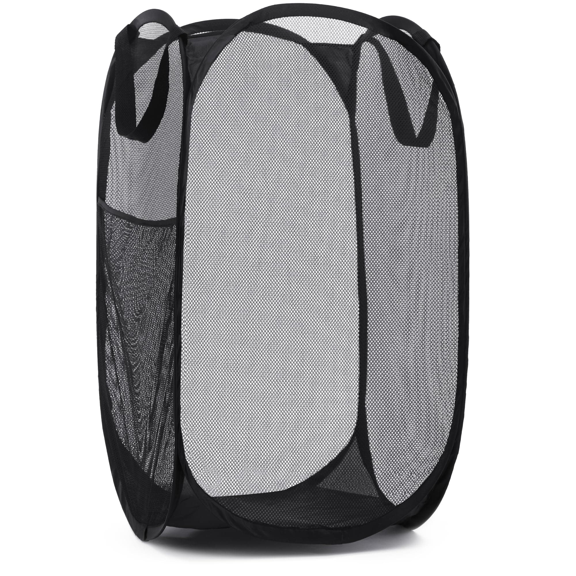 Handy Laundry Mesh Popup Hamper - Portable, Durable Handles, Collapsible for Storage and Easy to Open. Folding Pop-Up Clothes Hampers Are Great for the Kids Room, College Dorm or Travel. (Black)