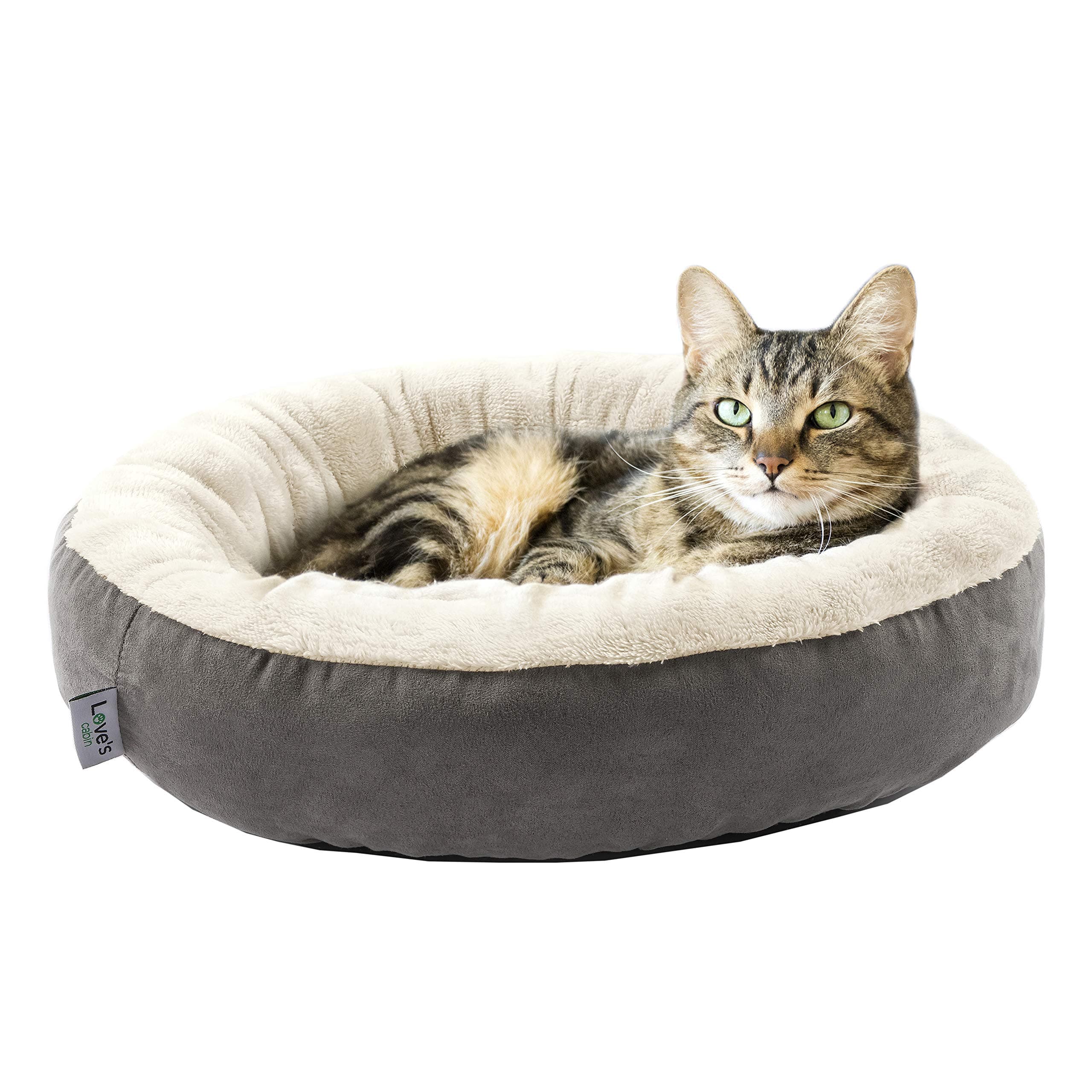 Round Donut Cat and Dog Cushion Bed, 20in Bed for Cats or Small Dogs, Anti-Slip & Water-Resistant Bottom, Super Soft Durable Fabric Pet Beds, Washable Luxury Cat & Dog Bed Gray