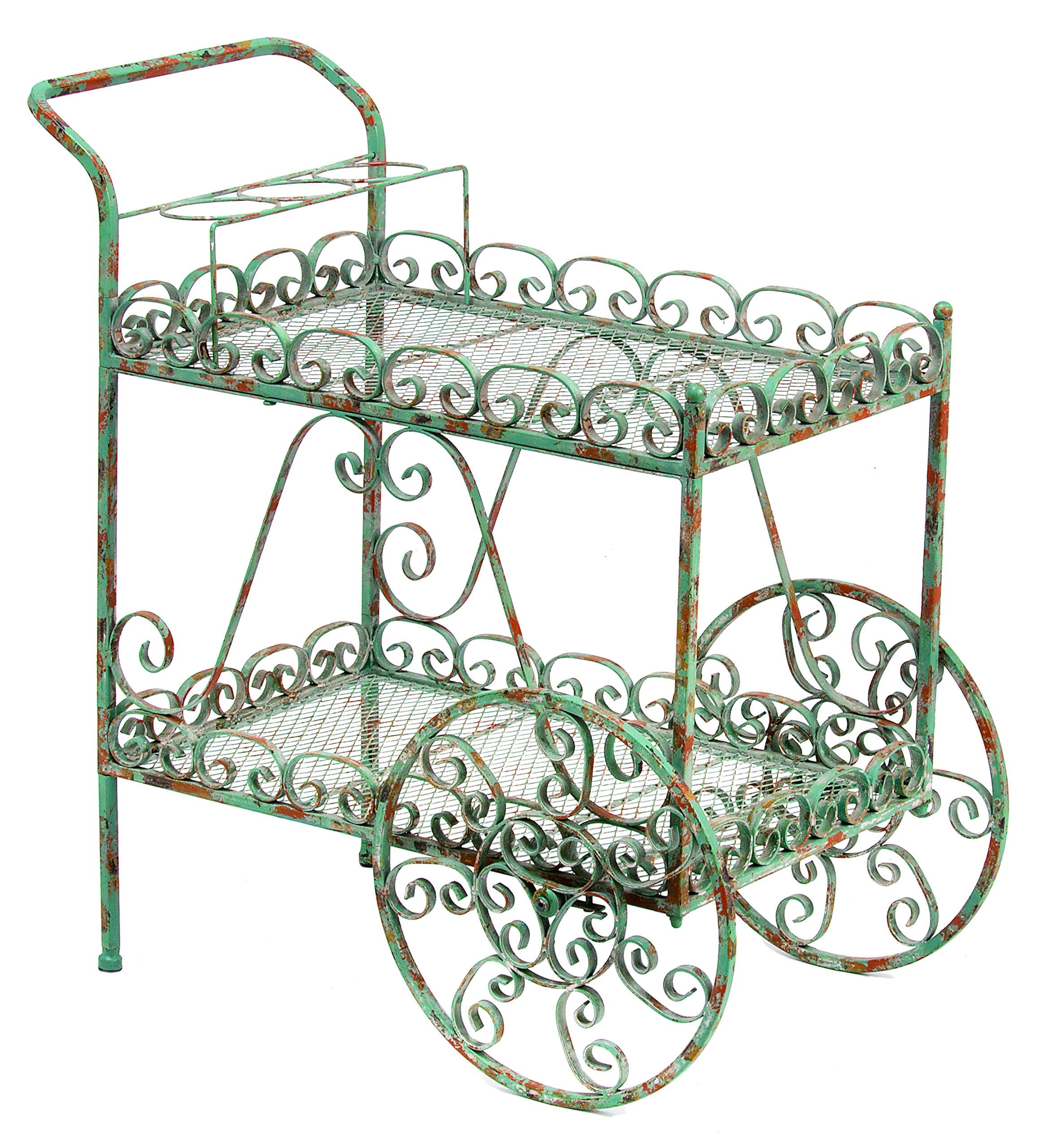 Deer Park Ironworks Deer Park TC101-BLU Teacart, Weathered Teal Blue Finish, 30" L x 17" W x 30" H, Blue Patina