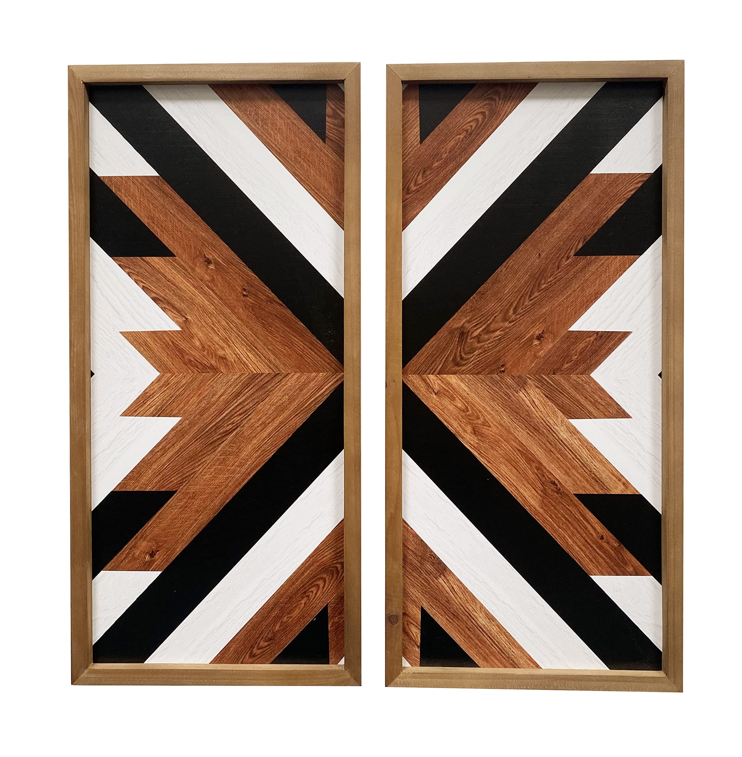 flangairy 2 Pcs Western Aztec Wall Decor With Wood Framed, 20.9x9.8 Inch Wooden Southwestern Boho Wall Art, Native American Living Room Bedroom Guest Bathroom Rustic Decorations for Home