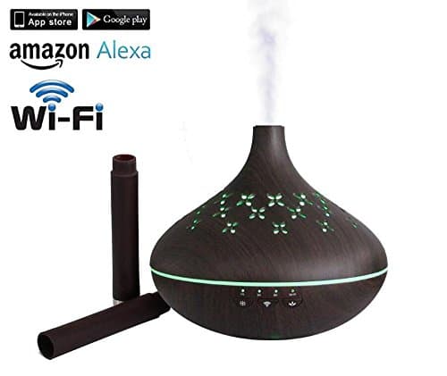 400ML Smart WI-FI Ultrasonic Diffuser Aromatherapy Essential Oil Diffuser, Aroma Cool Mist Timer Humidifiers with 7 Colored Lights Changing Echo/Alexa and APP Control Auto Shut Off