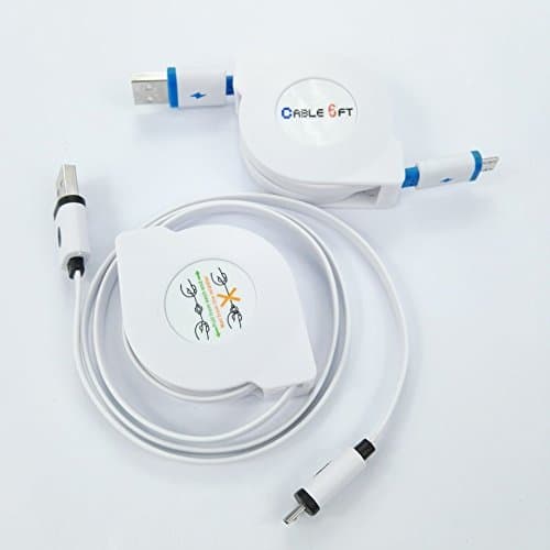 ZMD(TM) 2-PACK!EXTRAL LONG 6ft/ nearly 2 meters! Retractable Micro USB Retractable Cable, High Speed Retractable Sync & Charge Micro-USB Data Cable for Samsung lg htc sony (2-PACK!BLACK AND WHITE)