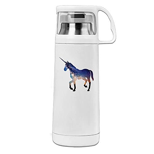 Handson Stainless Steel Vacuum Insulated Insulation Cup Unicorn Handled Water Bottle White 14oz/350ml