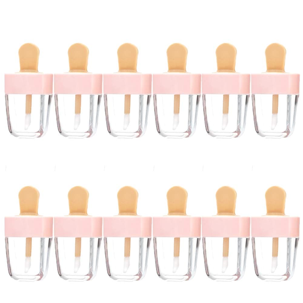 Dualshine Lip Gloss Tube Lip Balm Container DIY Cosmetic Empty Sample Bottle Pink Ice-cream Shaped 12 count (5 ML)