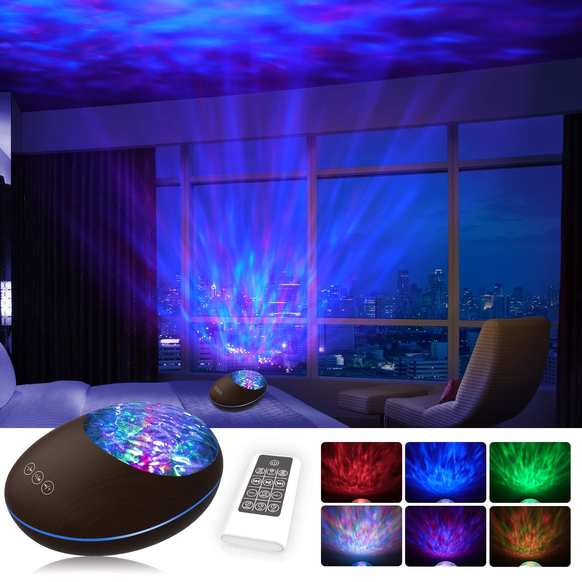 Night Lights Projector, Galaxy Projector Star Light Projector Night Lamp Colour Changing Rotating Ocean Star Wave Projector 8 Light Modes 8 Inner Music Bluetooth Speaker Remote Control Timer TF Card