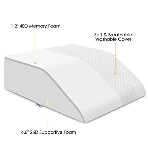 Forias 8" H Leg Elevation Pillows for After Surgery Swelling, Memory Foam Bed Wedge Pillow Leg Elevated for Back Sleeping Lower Back Sciatica Knee Hip Ankles Pain Relief, White